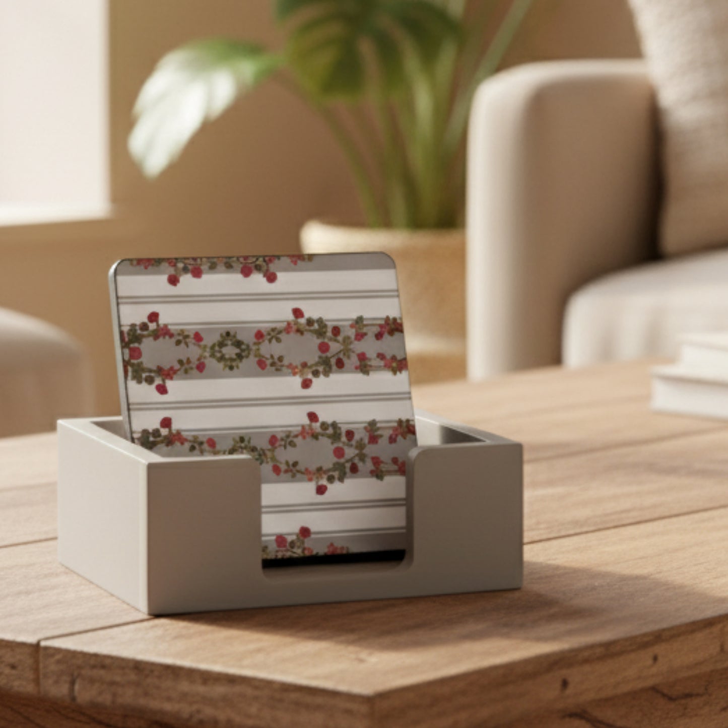 Coasters Set for Dining Table – Tea Coasters for Cups & Mugs | Elegant Table Décor Accessories – Set of 6 with Holder – Durable & Stylish