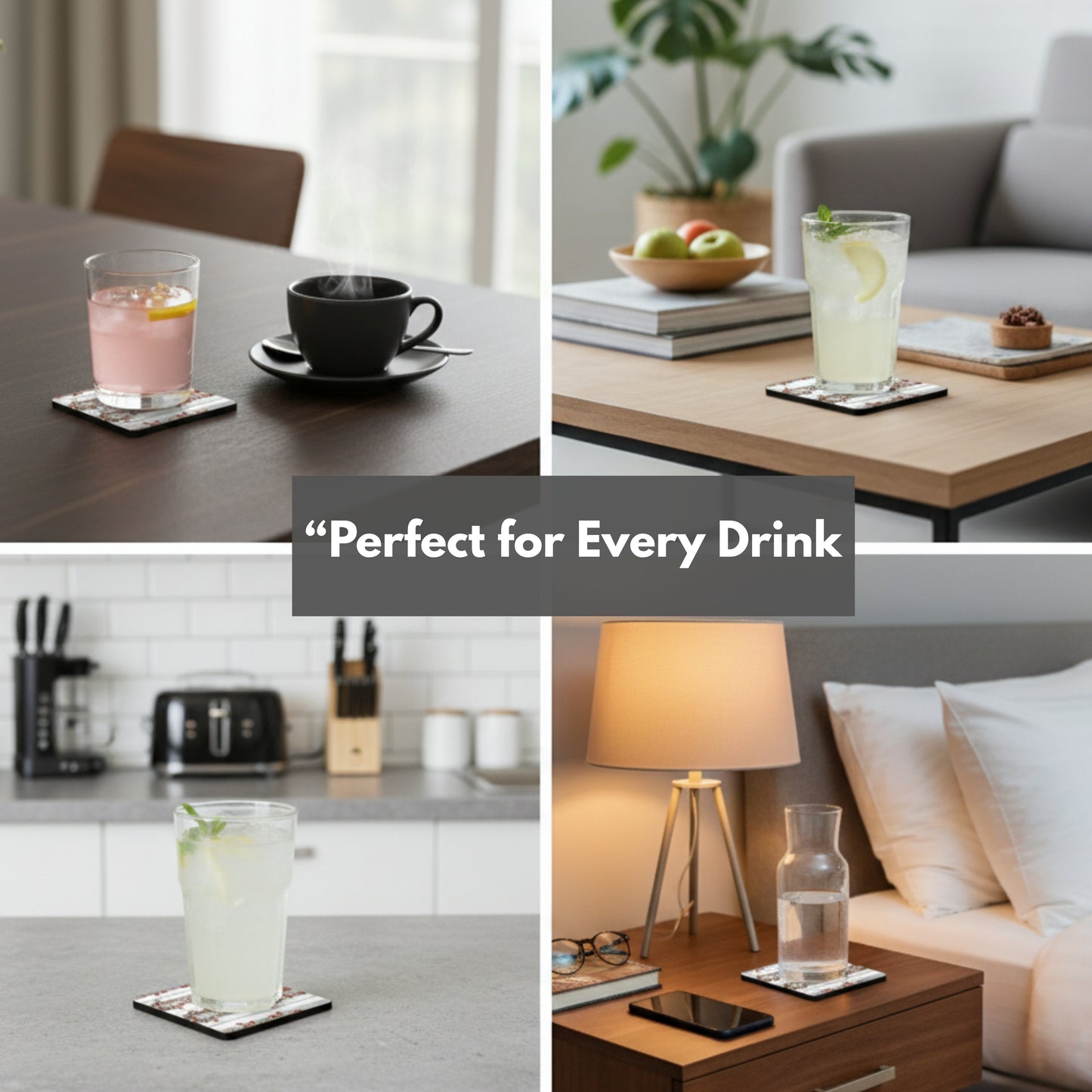 Coasters Set for Dining Table – Tea Coasters for Cups & Mugs | Elegant Table Décor Accessories – Set of 6 with Holder – Durable & Stylish