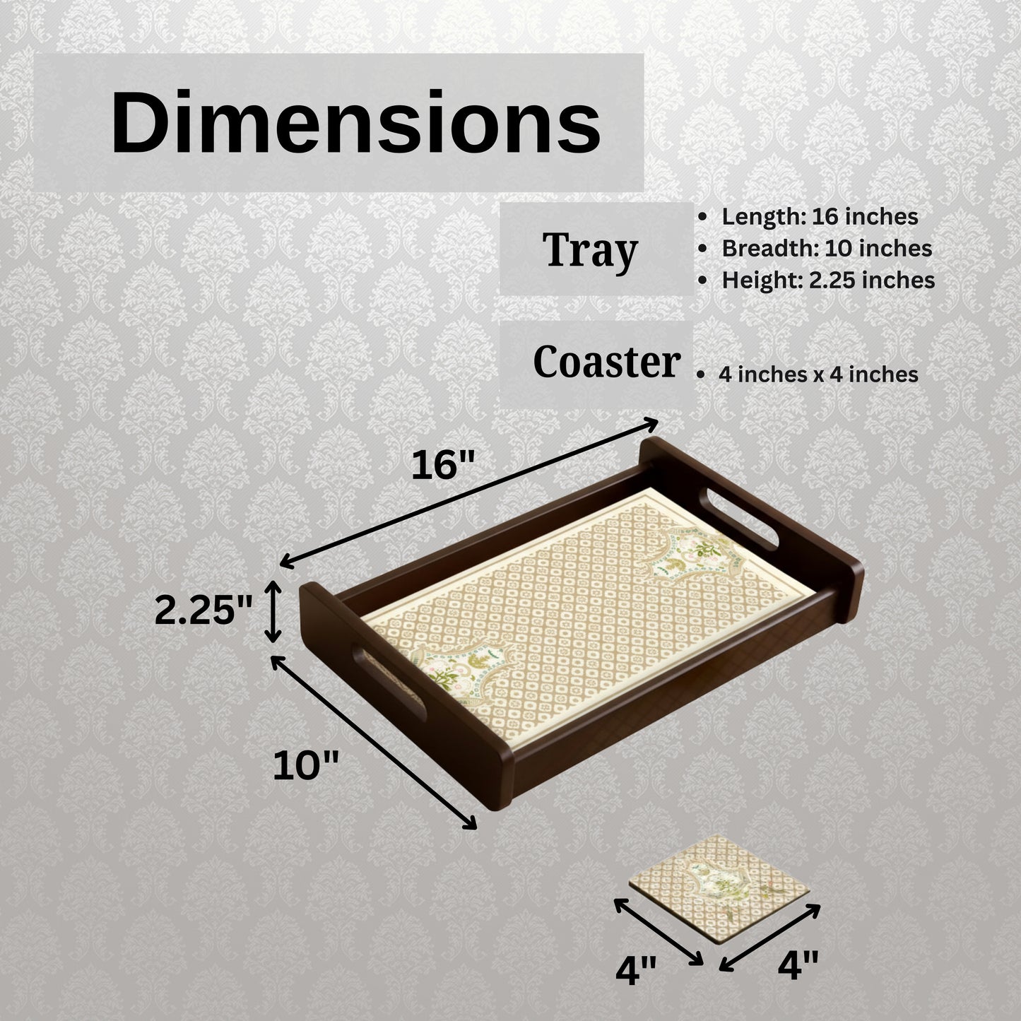 Wooden Serving Tray – 17.75" x 12" x 2.75", Reversible Water-Resistant Tray, Engineered Wood, Multipurpose Tray for Kitchen, Dining & Home Decor – Stylish & Strong