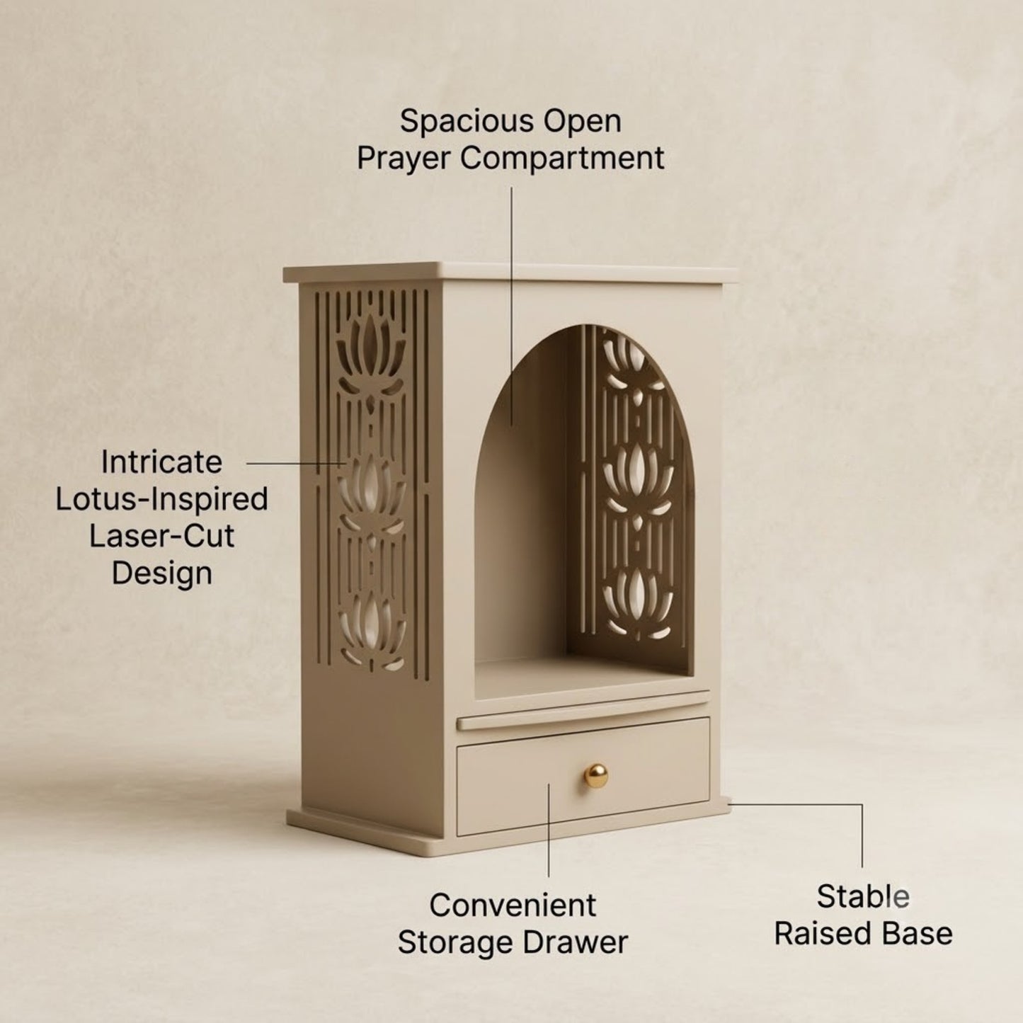 Home Sparkle Modern Wooden Home Temple with Drawer | Beige Finish Pooja Mandir for Home