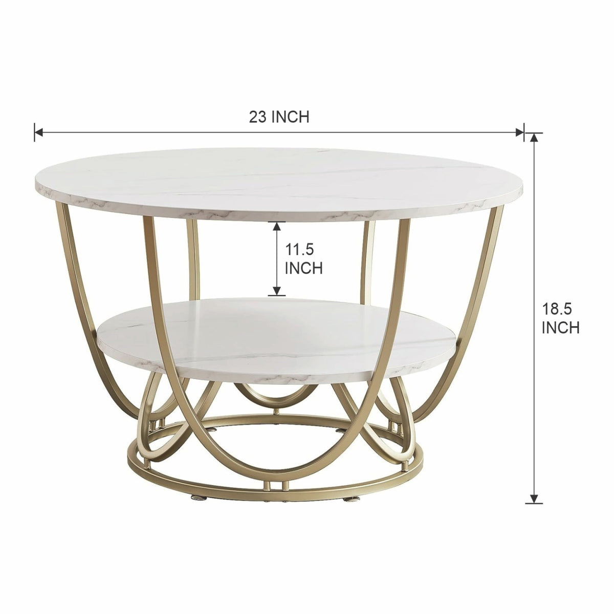 Home Sparkle Round Tier Coffee Table | White Marble Finish with Gold Metal Frame | Modern Luxury Living Room Table