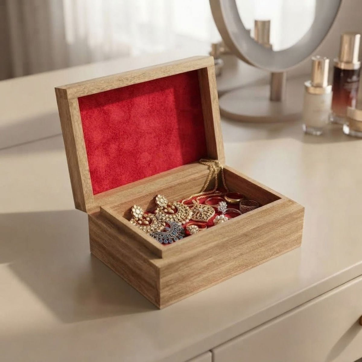Home Sparkle Mango Wood Jewellery Box – Premium Wooden Jewellery Organizer