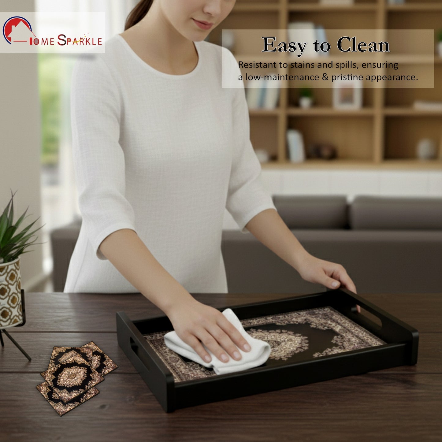 Wooden Serving Tray – 17.75" x 12" x 2.75", Reversible Water-Resistant Tray, Engineered Wood, Multipurpose Tray for Kitchen, Dining & Home Decor – Stylish & Strong