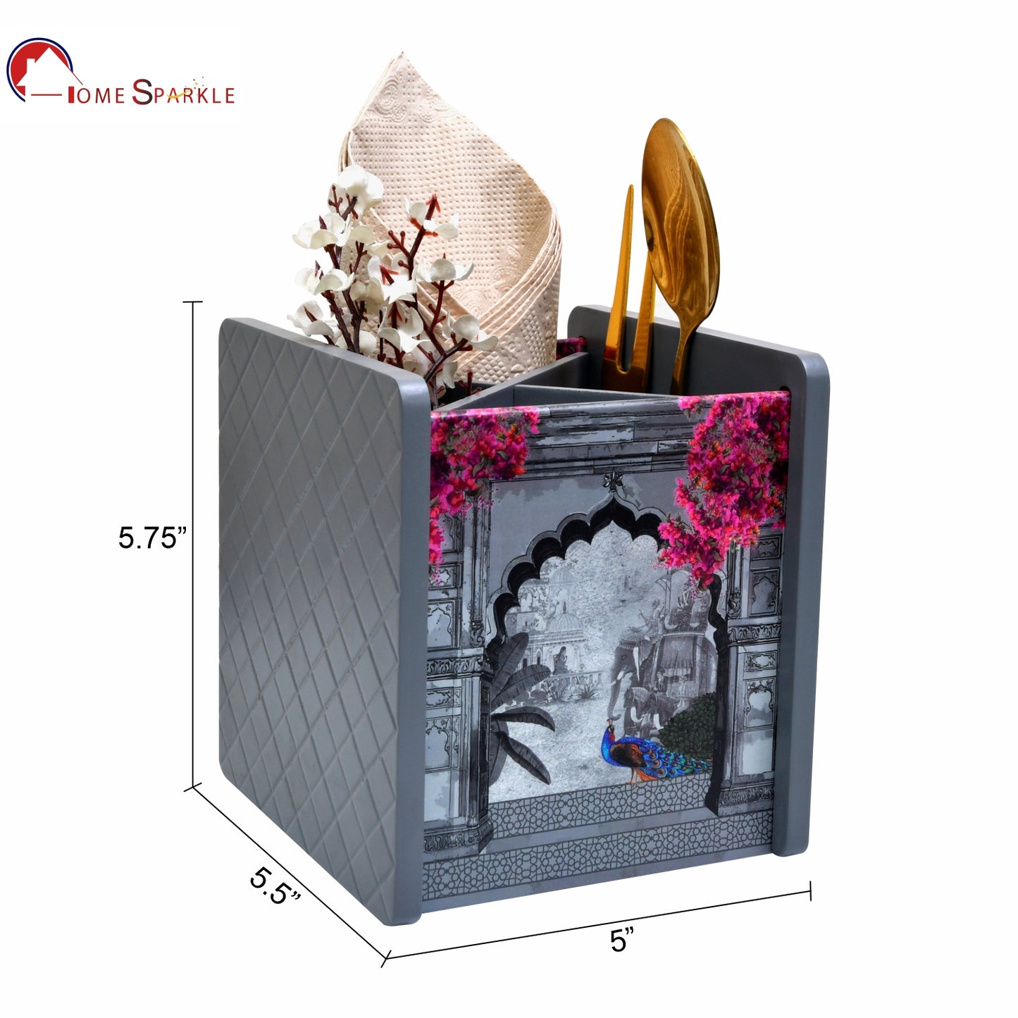 Wooden Cutlery Holder for Dining Table & Kitchen | Multi-Compartment Utensil Organizer for Spoons, Forks, Knives & Napkins