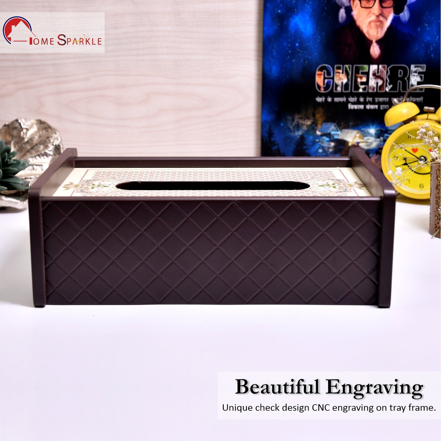 Wooden Tissue Holder for Dining Table | Elegant Printed Napkin Holder for Home, Office & Café Décor