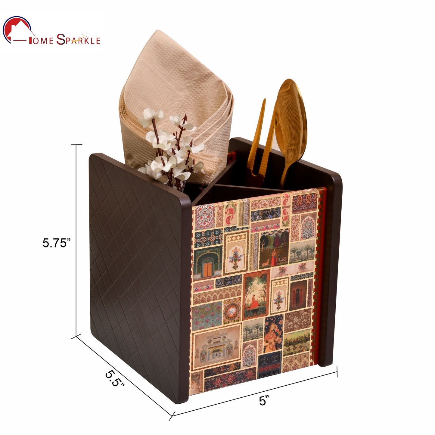 Wooden Cutlery Holder for Dining Table & Kitchen | Multi-Compartment Utensil Organizer for Spoons, Forks, Knives & Napkins