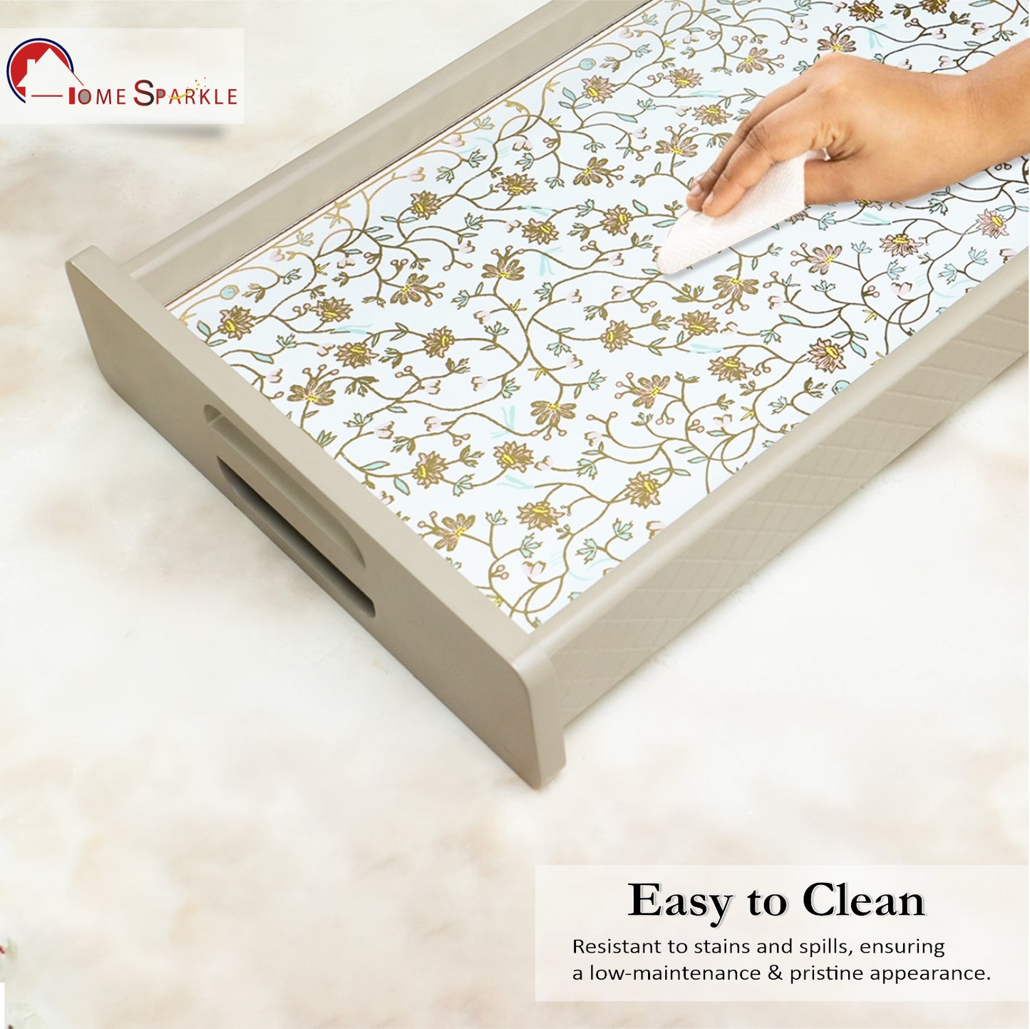 **Home Sparkle 18 Inch Reversible Wooden Serving Tray | Double-Sided Floral Printed Decorative Tray for Tea, Coffee, Breakfast & Snacks**