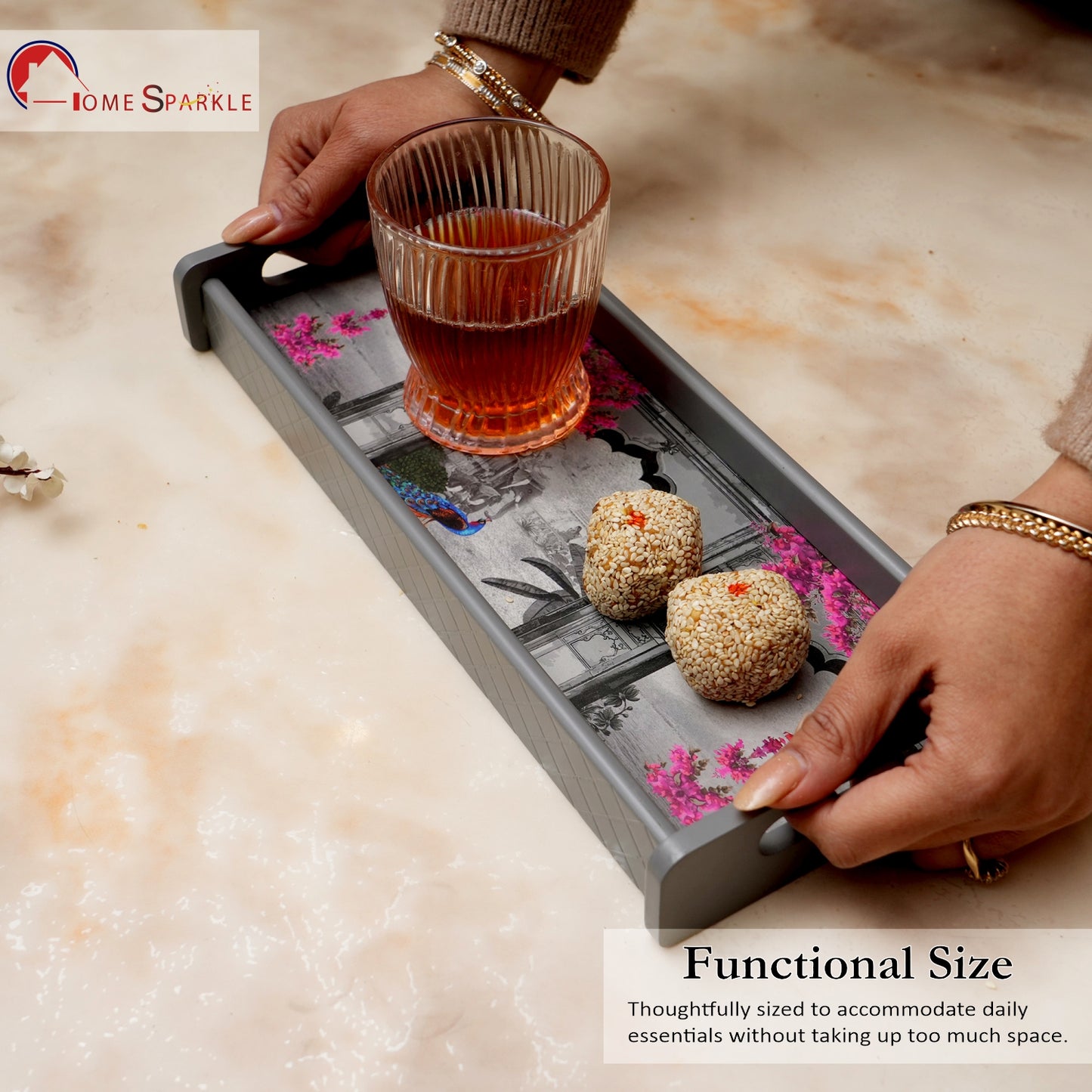 Rectangle Wooden Serving Tray | Elegant Printed MDF Tray for Home & Café Décor