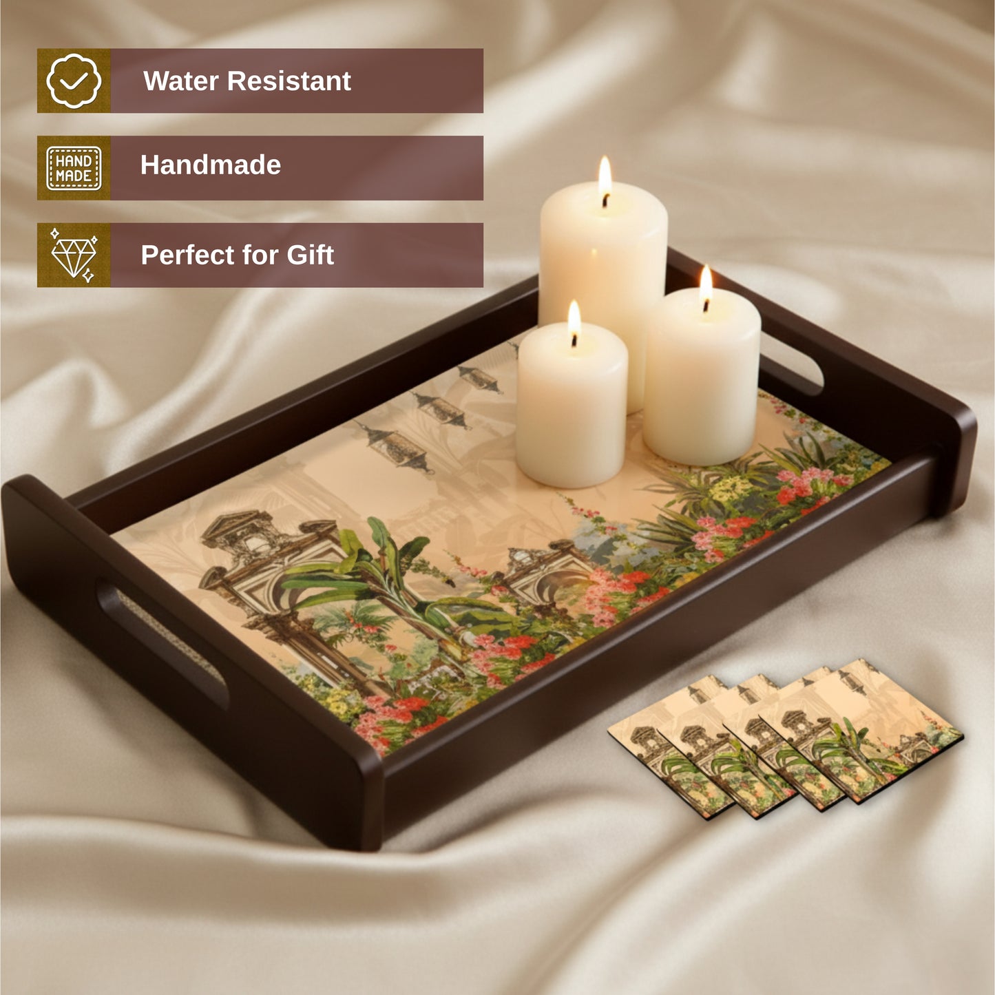 Wooden Serving Tray – 17.75" x 12" x 2.75", Reversible Water-Resistant Tray, Engineered Wood, Multipurpose Tray for Kitchen, Dining & Home Decor – Stylish & Strong