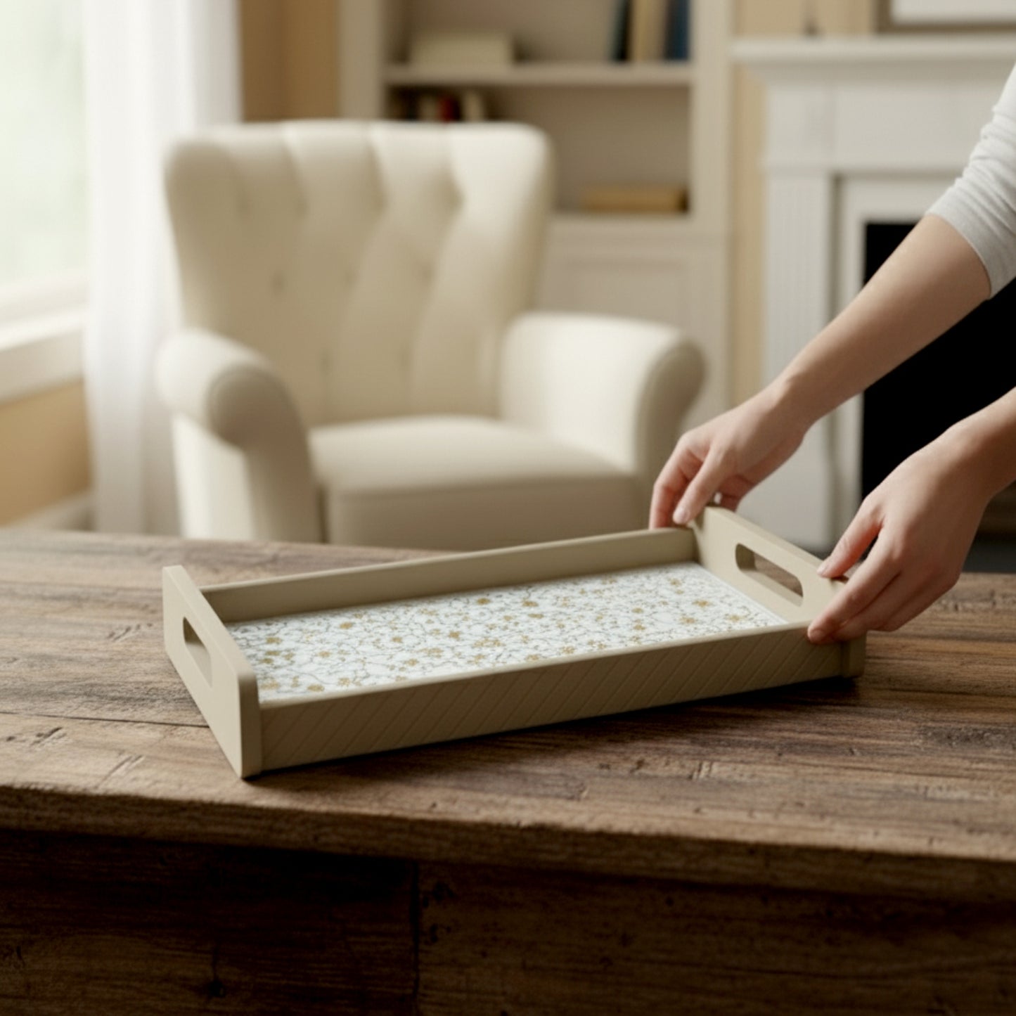 Wooden Serving Tray – 17.75" x 12" x 2.75", Reversible Water-Resistant Tray, Engineered Wood, Multipurpose Tray for Kitchen, Dining & Home Decor – Stylish & Strong