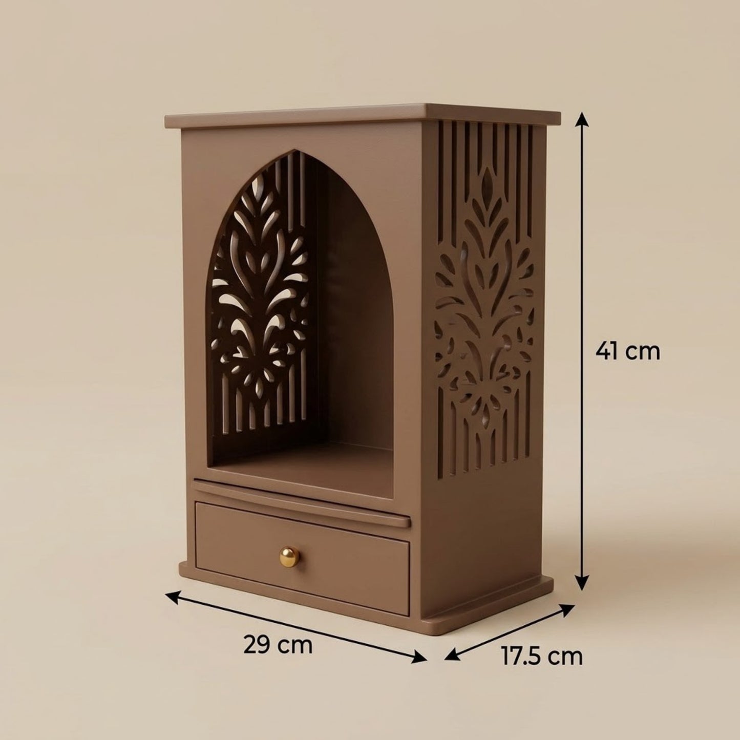 Home Sparkle Premium Wooden Tabletop Mandir for Home | Modern Pooja Temple with Storage Drawer | Decorative Prayer Unit | Pale Brown Finish