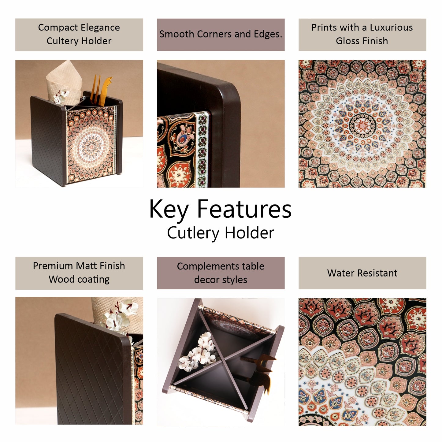 Wooden Cutlery Holder for Dining Table & Kitchen | Multi-Section Utensil Organizer for Spoons, Forks & Napkins – Stylish Table Accessory