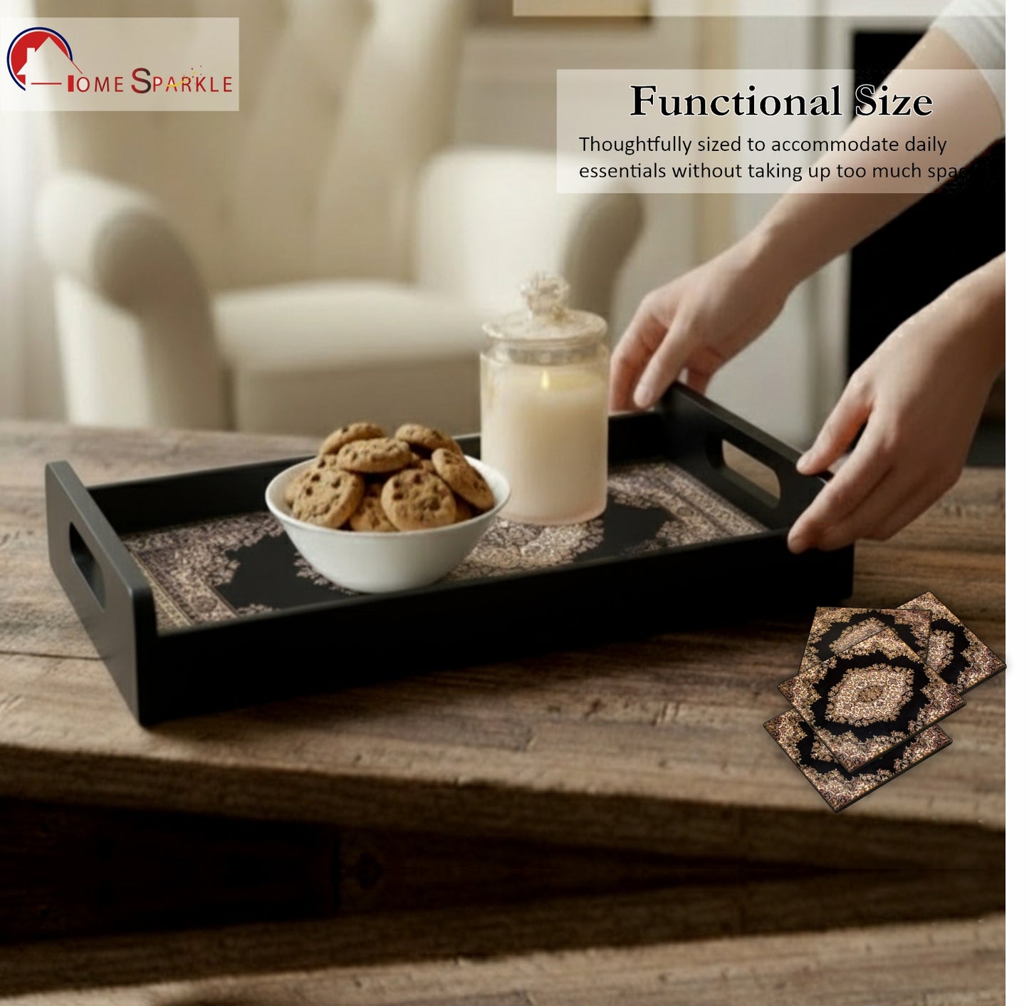 Wooden Serving Tray – 17.75" x 12" x 2.75", Reversible Water-Resistant Tray, Engineered Wood, Multipurpose Tray for Kitchen, Dining & Home Decor – Stylish & Strong