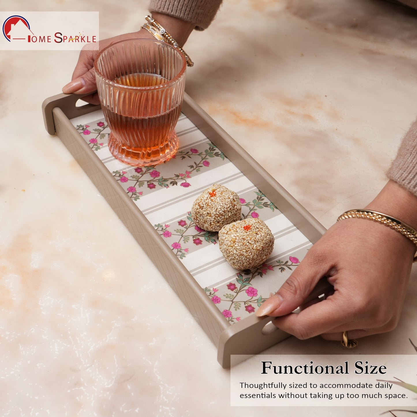 Rectangle Wooden Serving Tray | Elegant Printed Tray for Home & Café Décor