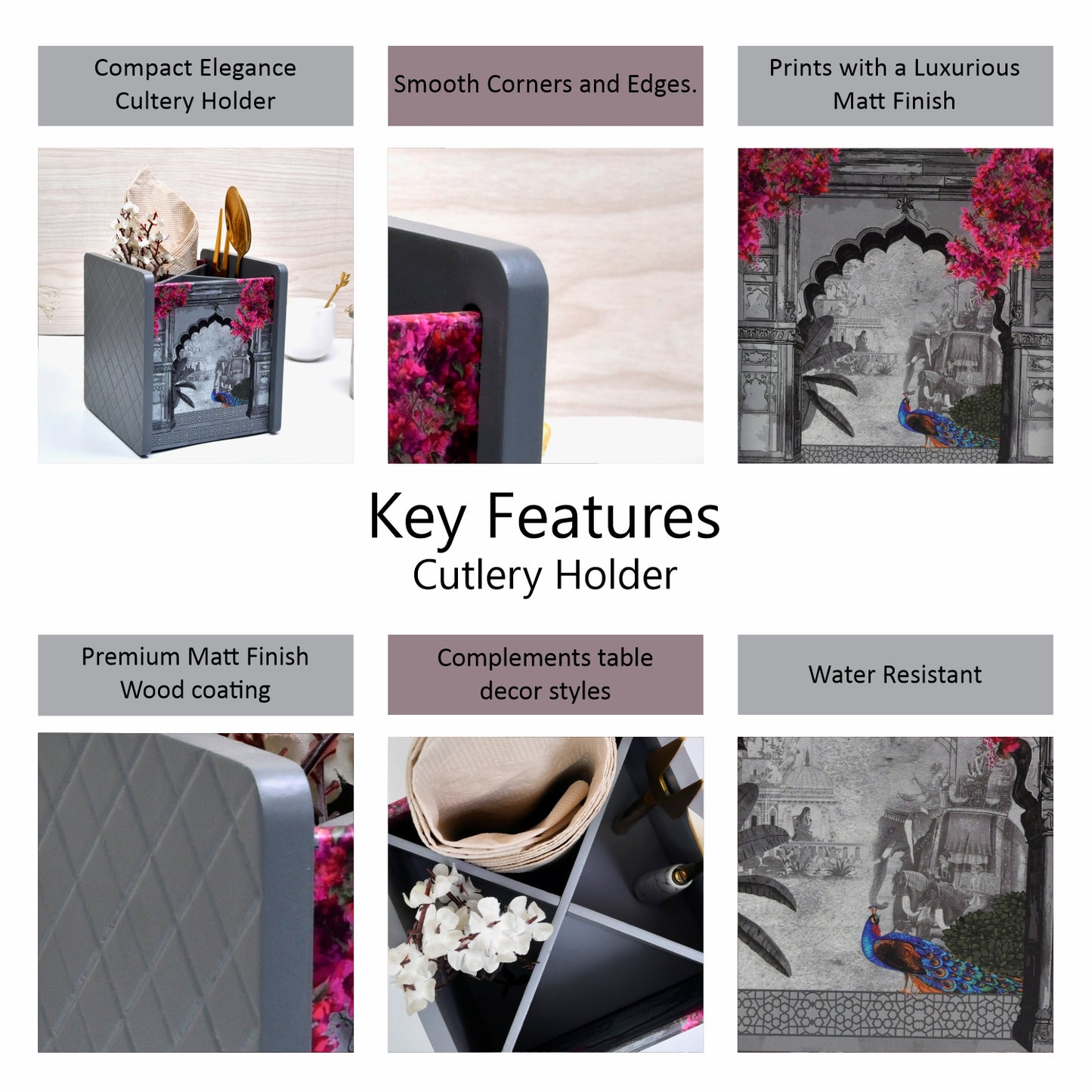 Wooden Cutlery Holder for Dining Table & Kitchen | Multi-Compartment Utensil Organizer for Spoons, Forks, Knives & Napkins