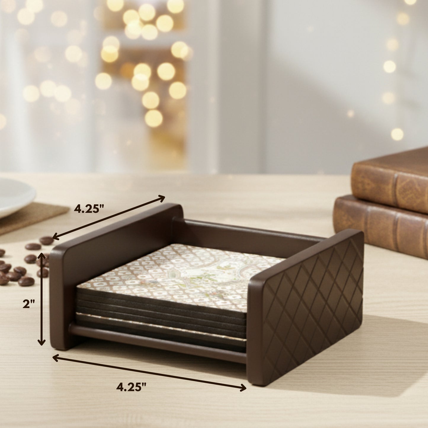 Set of 6 elegant tea coasters with holder — perfect for cups, mugs, and dining tables. Durable, stylish, and ideal for home décor or gifting.