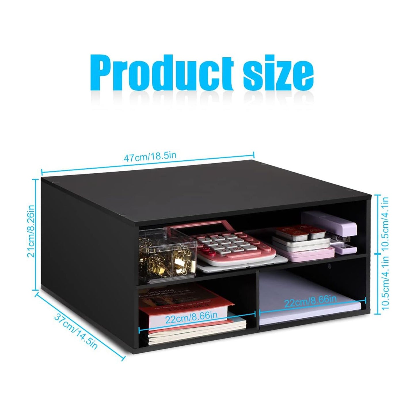 Home Sparkle 3-Tier Printer Stand with Storage – Wood Desk Organizer Shelf for Home/Office, Paper Tray, Printer Riser for Desk, Compact Monitor Stand