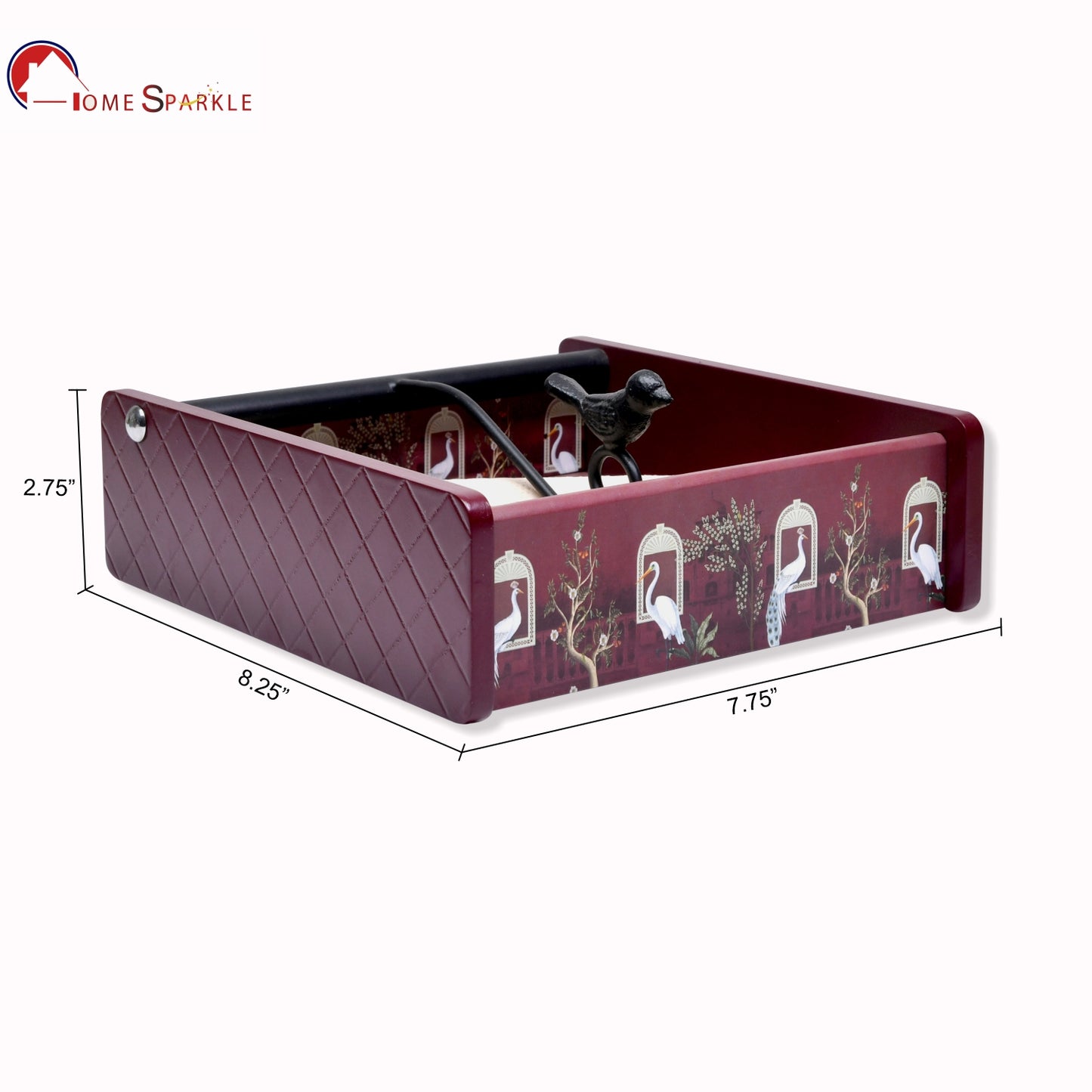 Decorative Wooden Tissue Box Holder for Dining Table & Living Room | Elegant Napkin Organizer with Printed Design