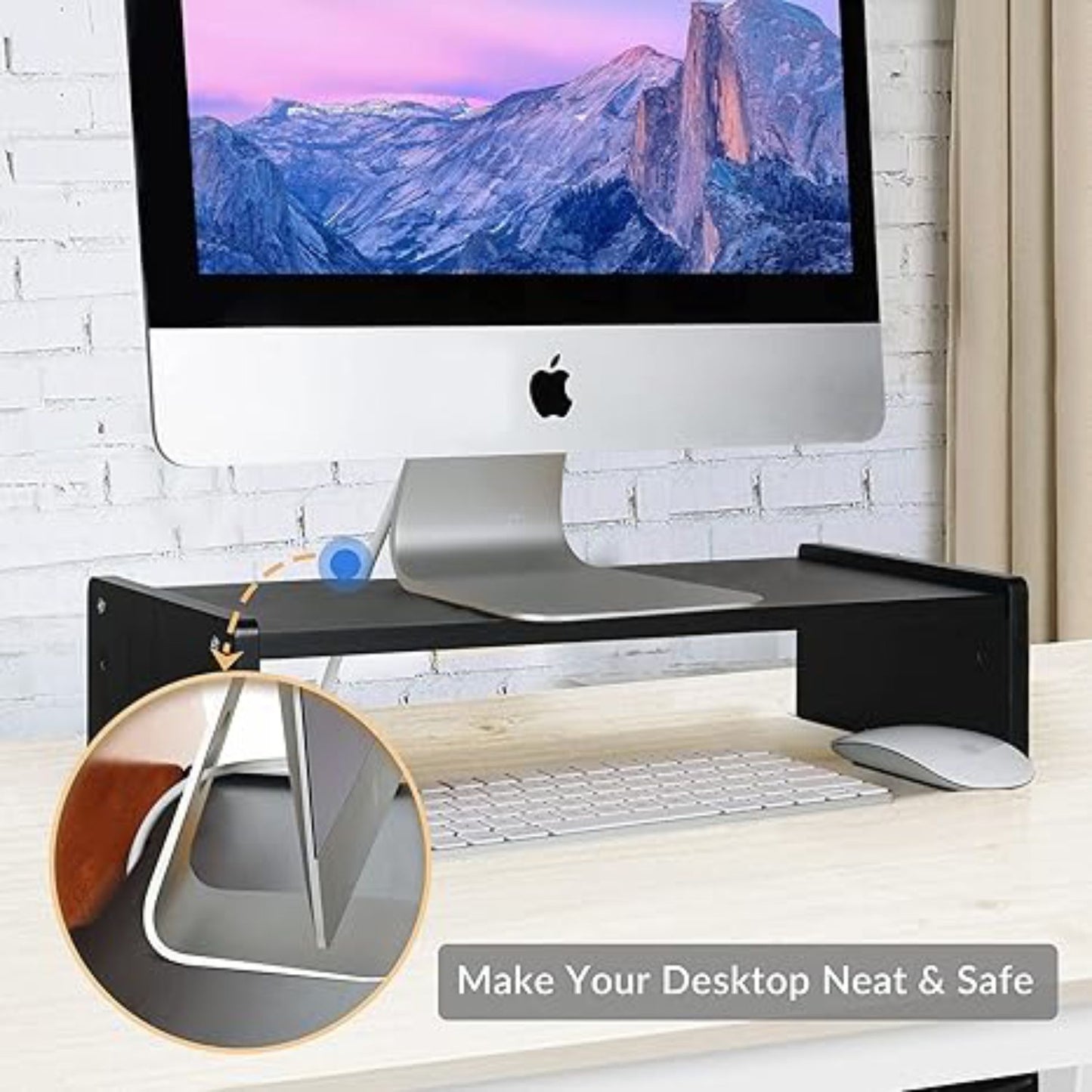 Home Sparkle Bamboo Wooden Monitor Stand Riser for Desk | Ergonomic Desktop Organizer for Office, Home, Studio, Gaming & Study Tables