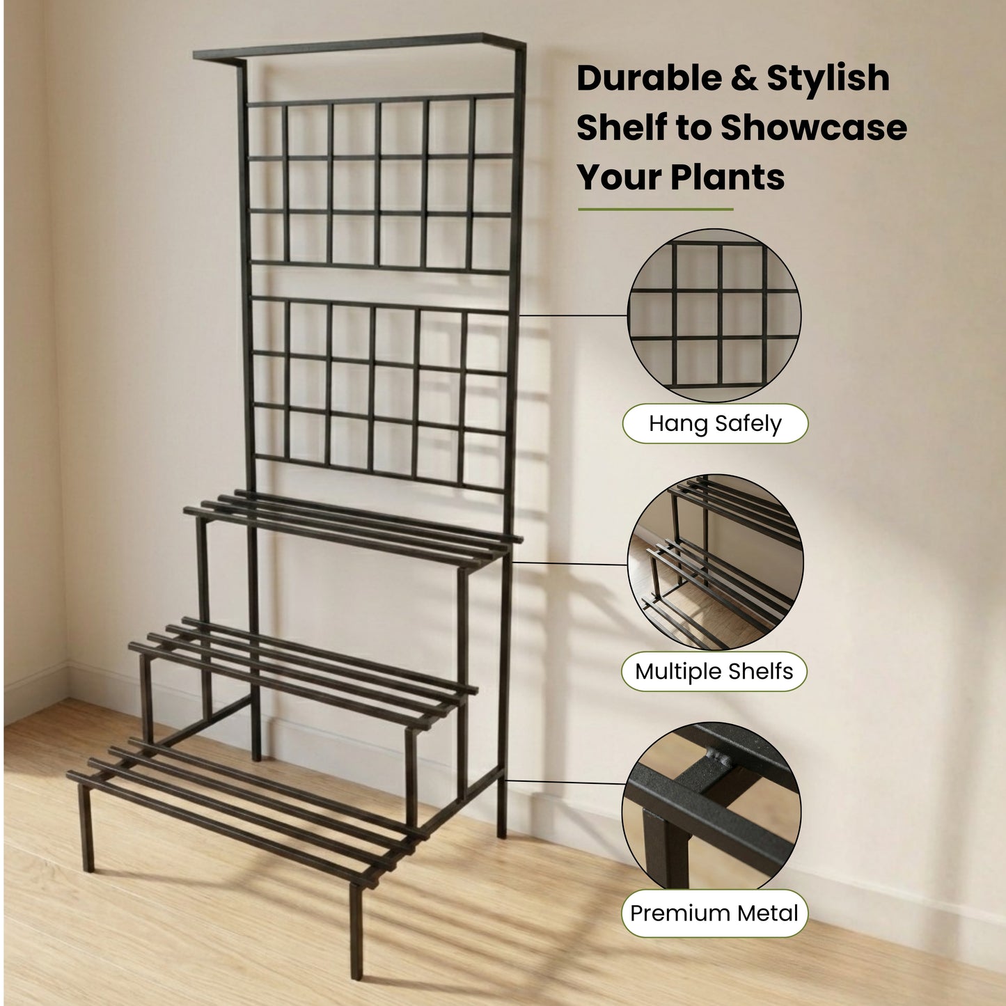 Home Sparkle Metal 3 Tier Plant Stand |Black|Indoor & Outdoor Flower Pot Stand for Balcony, Living Room, Patio & Garden | Decorative Planter Holder for Home Decor