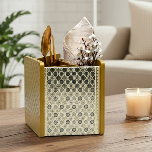 Wooden Cutlery Holder for Dining Table & Kitchen | Multi-Section Utensil Organizer for Spoons, Forks & Napkins – Stylish Table Accessory