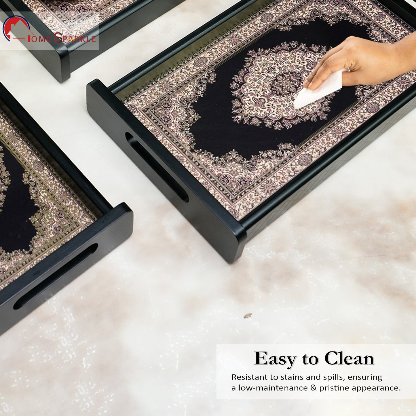 Set of 3 Printed Wooden Serving Trays for Kitchen, Tea, Coffee & Snacks | Decorative MDF Tray Set for Home & Gifting