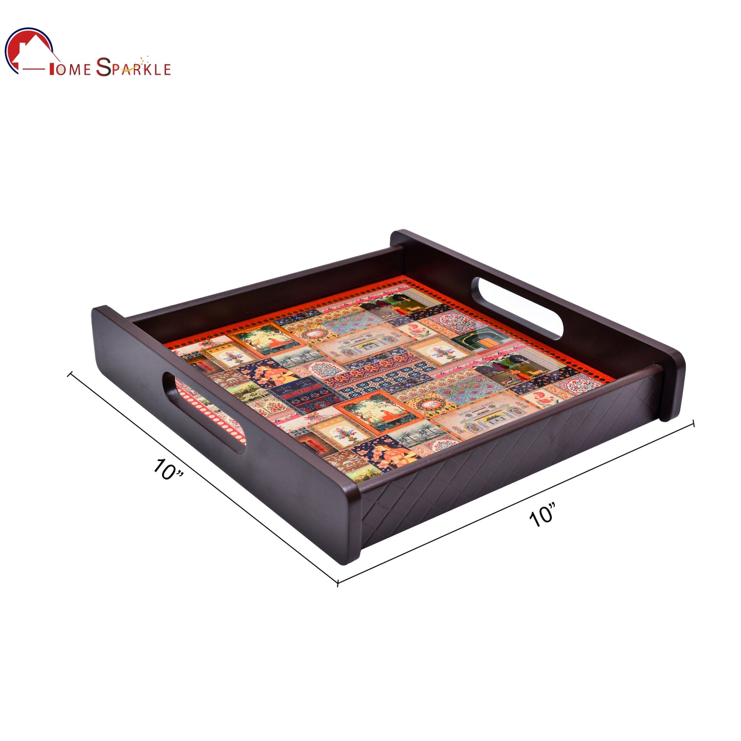 Square Wooden Serving Tray | Elegant Printed Tray for Home & Décor