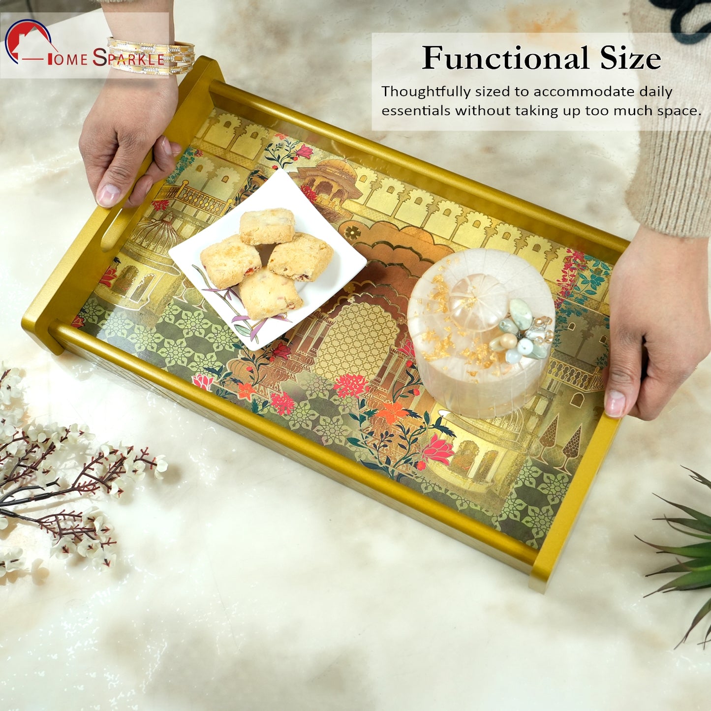 Set of 3 Printed Wooden Serving Trays for Kitchen, Tea, Coffee & Snacks | Decorative MDF Tray Set for Home & Gifting