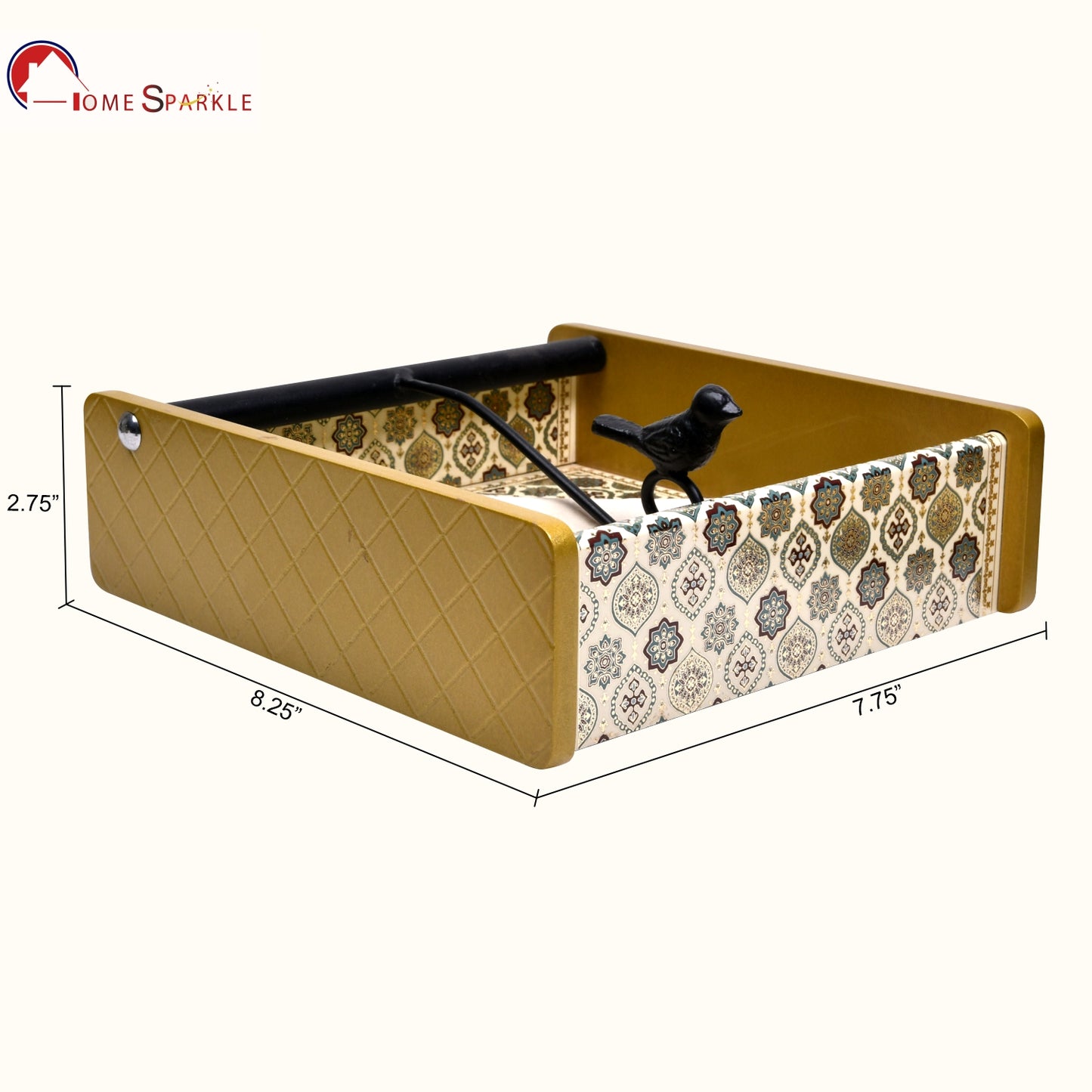 Wooden Tissue Box Holder for Dining Table & Living Room | Elegant Printed Napkin Organizer with Metal Handle