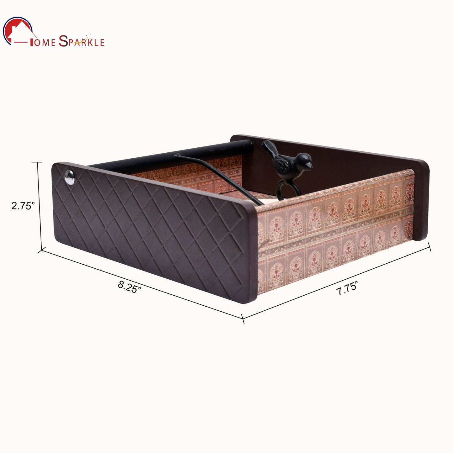 Wooden Tissue Box Holder for Dining Table & Living Room | Elegant Printed Napkin Organizer with Metal Handle