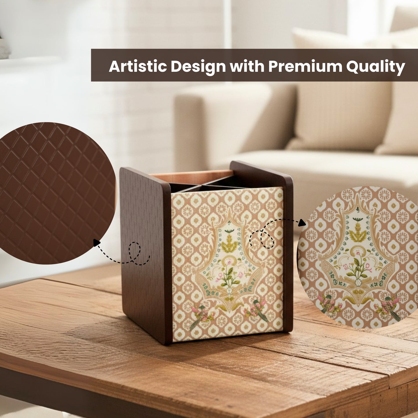 Wooden Cutlery Holder for Dining Table & Kitchen | Multi-Compartment Utensil Organizer for Spoons, Forks, Knives & Napkins