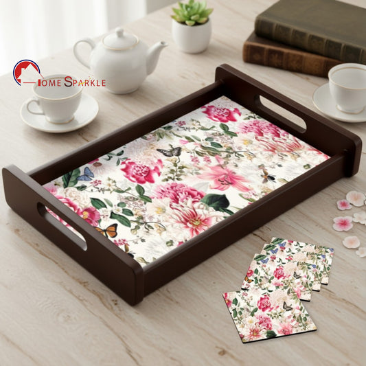 Wooden Serving Tray – 17.75" x 12" x 2.75", Reversible Water-Resistant Tray, Engineered Wood, Multipurpose Tray for Kitchen, Dining & Home Decor – Stylish & Strong