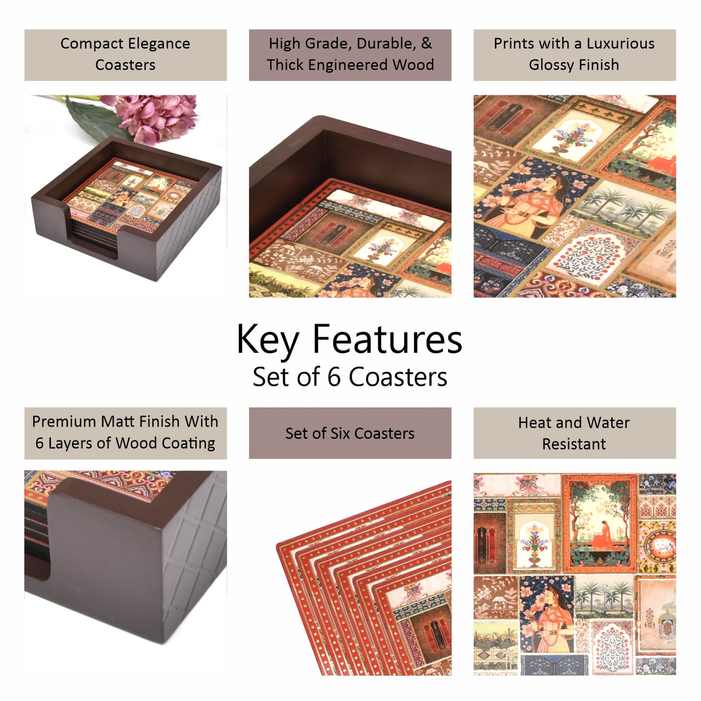 Set of 3 Printed Wooden Serving Trays for Kitchen, Tea, Coffee & Snacks | Decorative MDF Tray Set for Home & Gifting