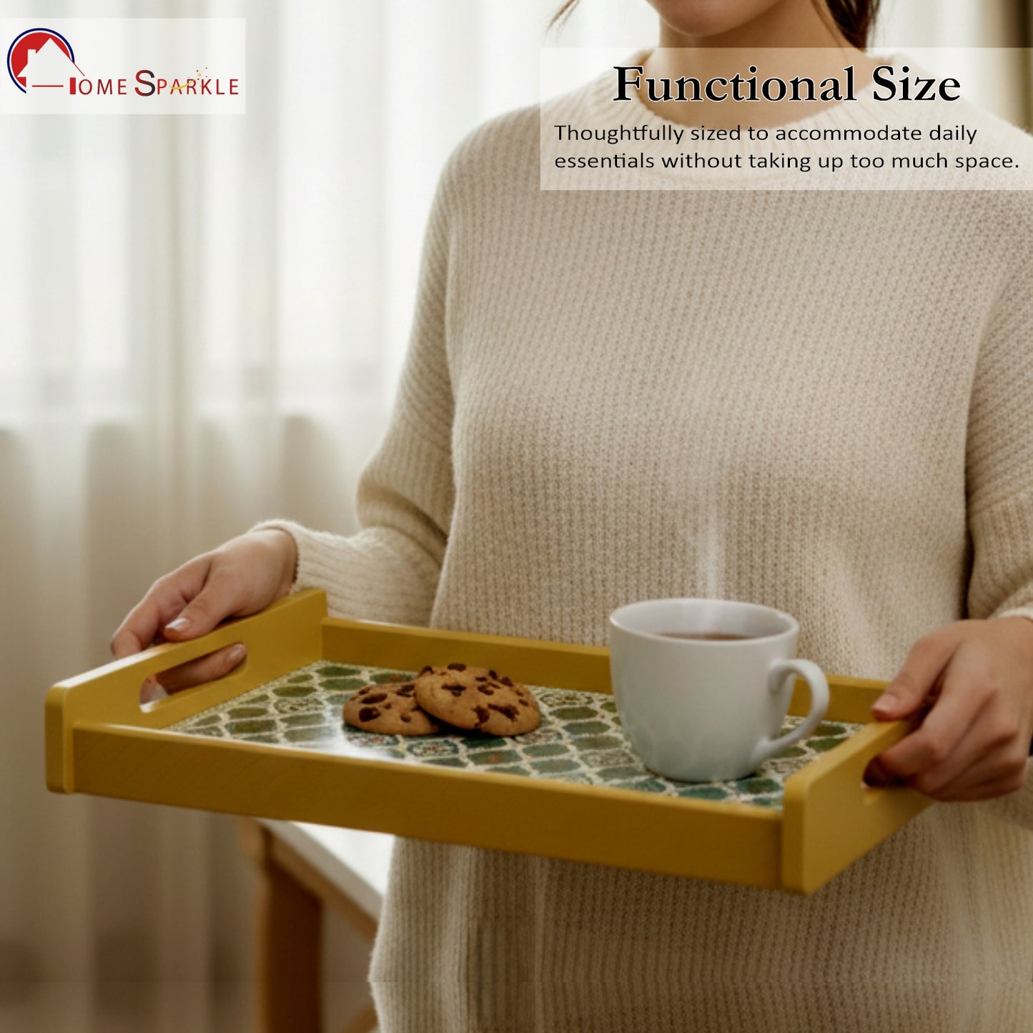 Wooden Serving Tray – 17.75" x 12" x 2.75", Reversible Water-Resistant Tray, Engineered Wood, Multipurpose Tray for Kitchen, Dining & Home Decor – Stylish & Strong