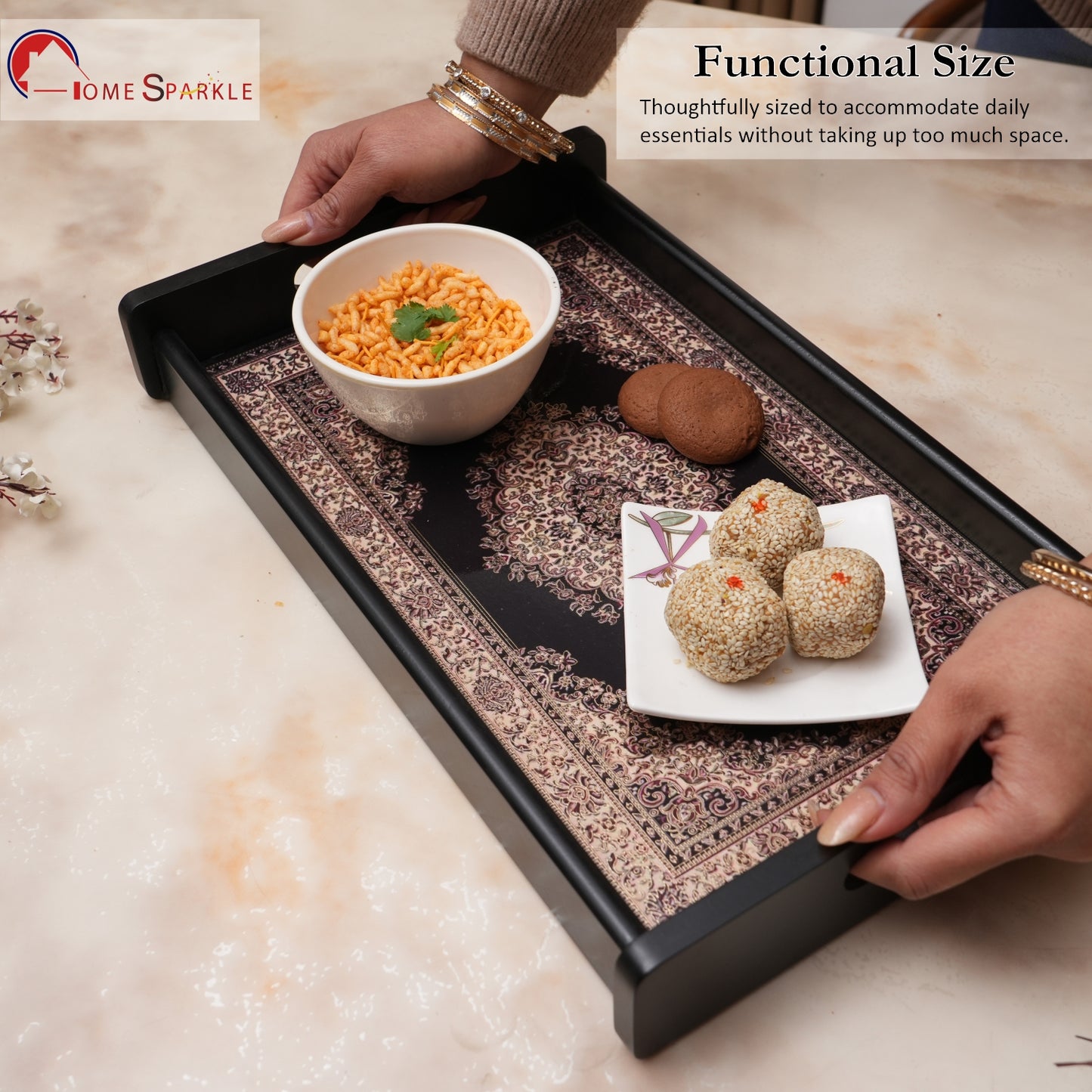 Set of 3 Printed Wooden Serving Trays for Kitchen, Tea, Coffee & Snacks | Decorative MDF Tray Set for Home & Gifting