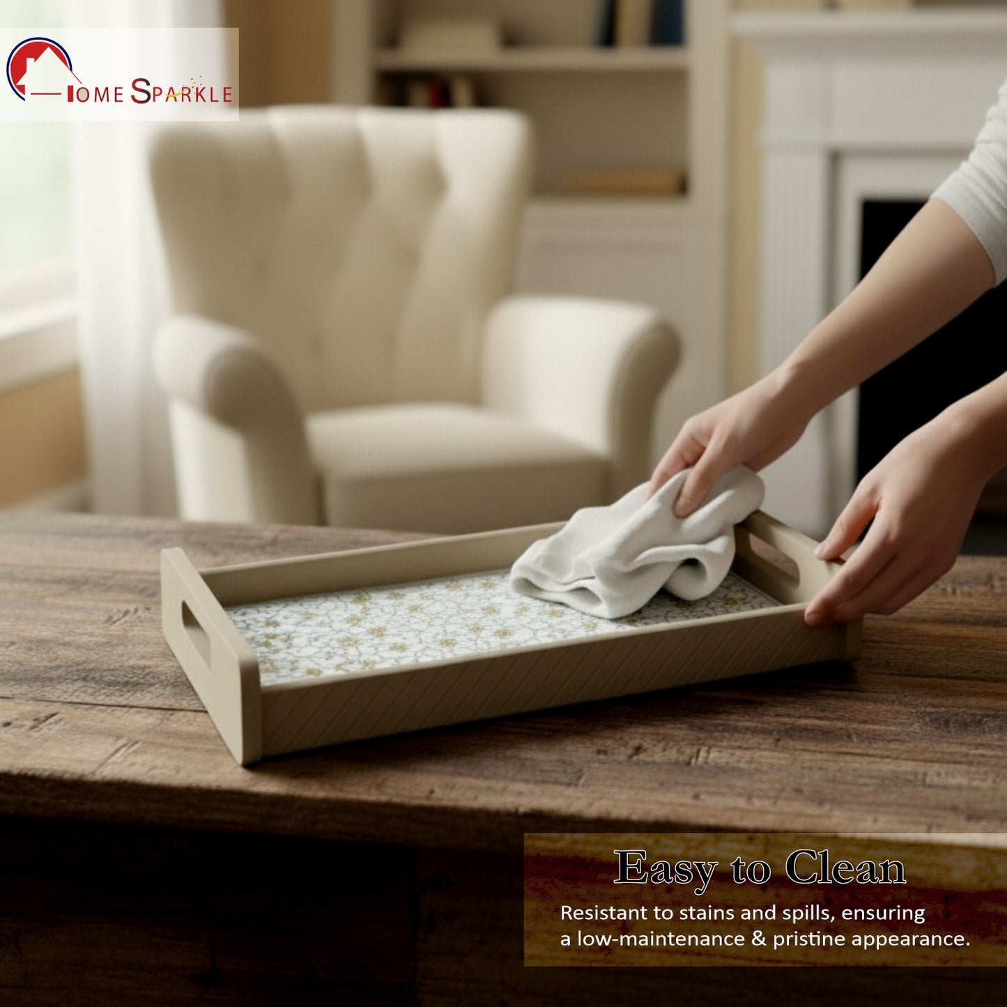 Wooden Serving Tray – 17.75" x 12" x 2.75", Reversible Water-Resistant Tray, Engineered Wood, Multipurpose Tray for Kitchen, Dining & Home Decor – Stylish & Strong