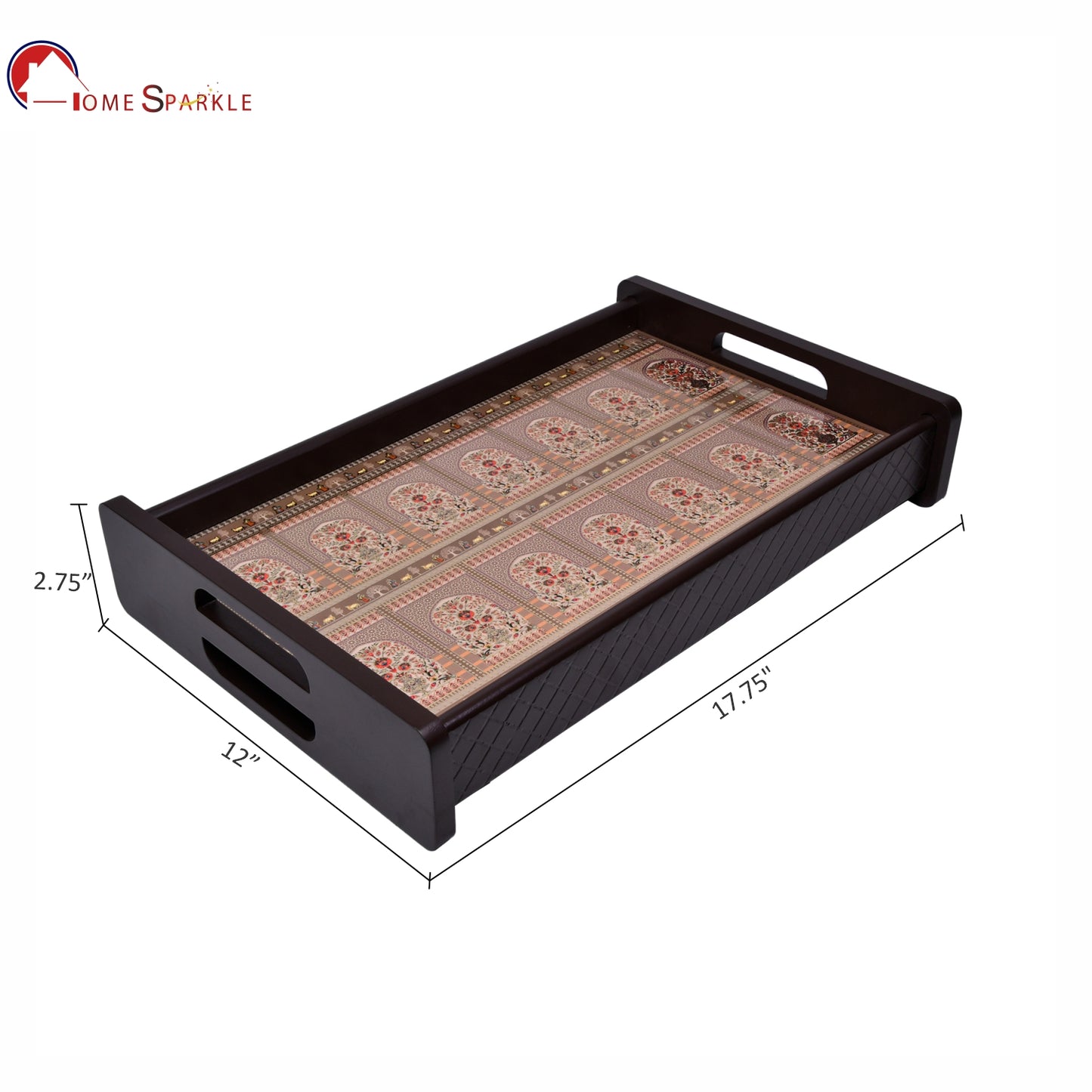 **Home Sparkle 18 Inch Reversible Wooden Serving Tray | Double-Sided Printed Decorative Tray for Tea, Coffee & Breakfast | Elegant Home Serving Tray**