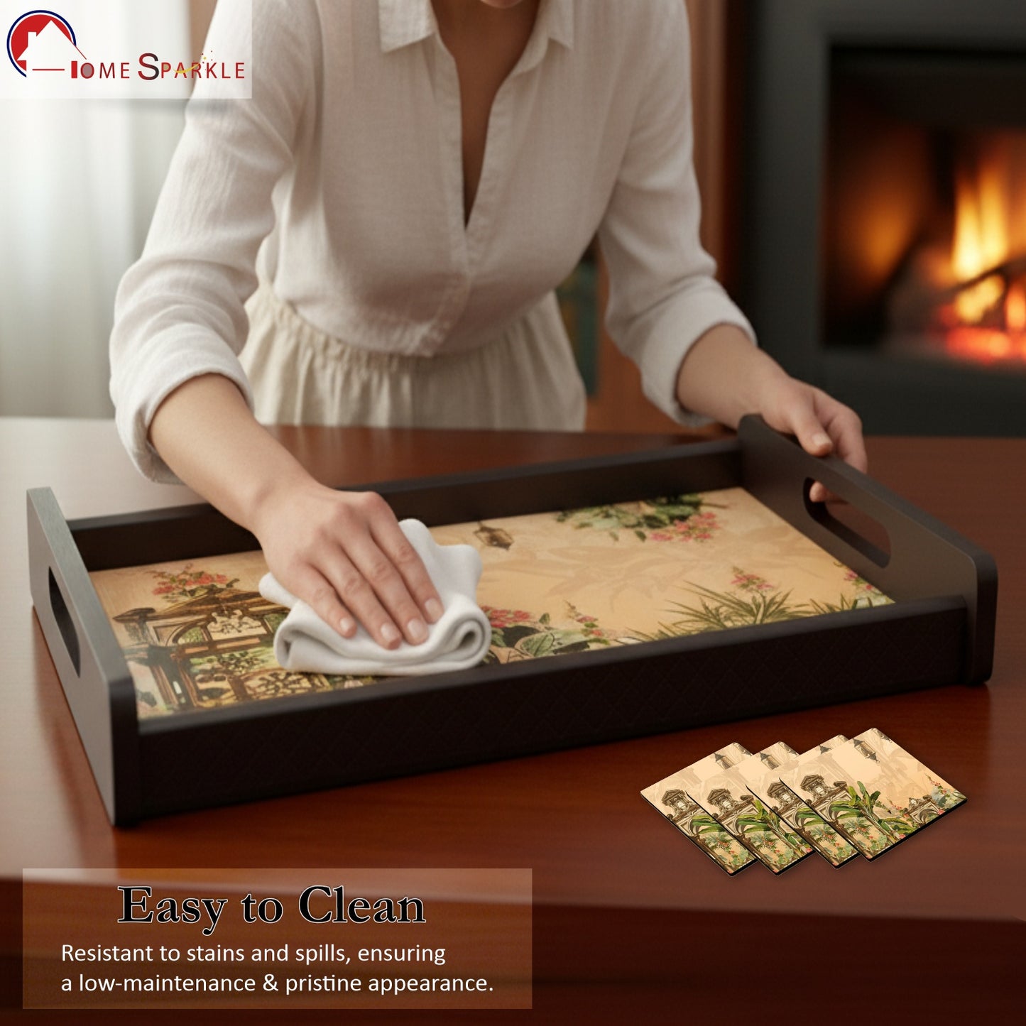 Wooden Serving Tray – 17.75" x 12" x 2.75", Reversible Water-Resistant Tray, Engineered Wood, Multipurpose Tray for Kitchen, Dining & Home Decor – Stylish & Strong