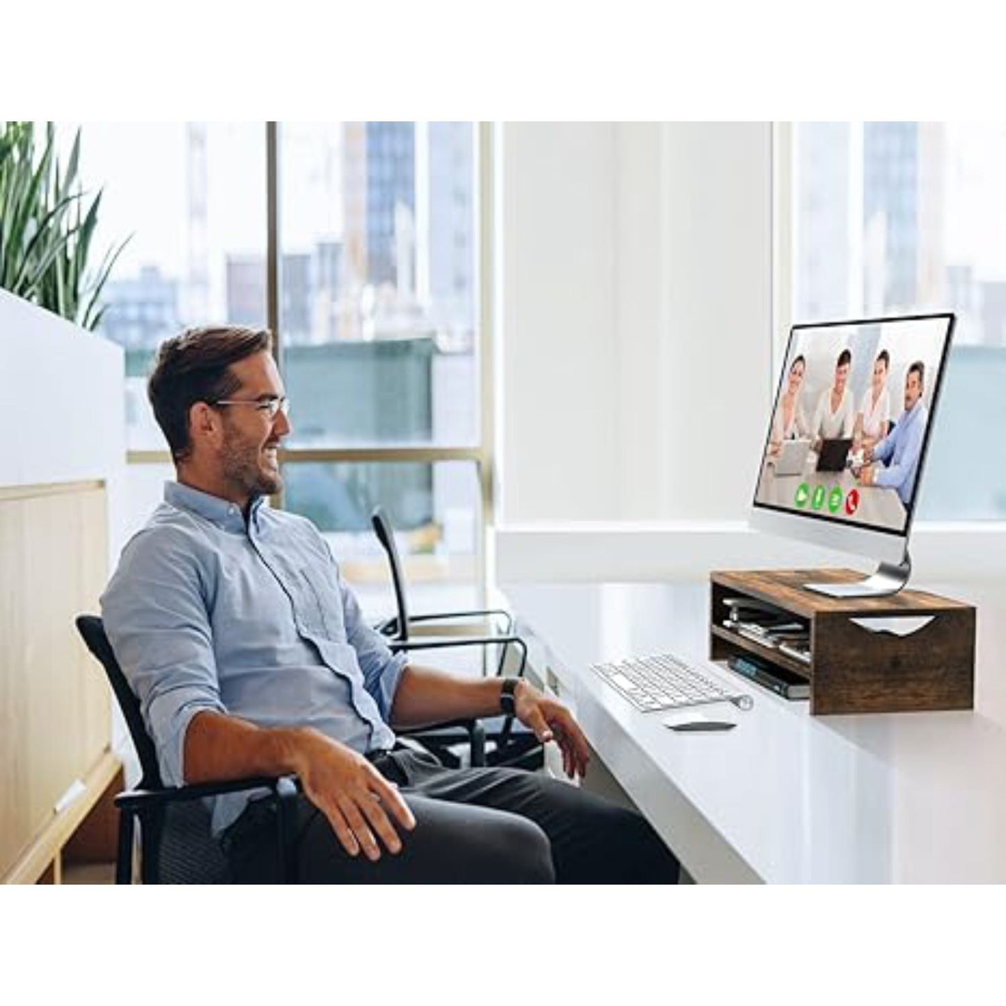 Home Sparkle Premium Wooden Monitor Stand Riser with Iron Frame | Desktop Organizer for Monitor, Laptop, Printer & Office Accessories | Rustic Brown