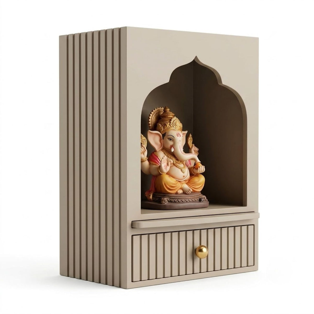 Wall Mounted Royal Arch Mandir for Home with Drawer | Wooden Home Temple for God Idol, Wall Hanging Puja Mandir & Prayer Shelf