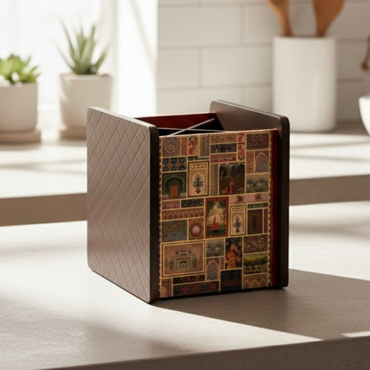 Wooden Cutlery Holder for Dining Table & Kitchen | Multi-Compartment Utensil Organizer for Spoons, Forks, Knives & Napkins