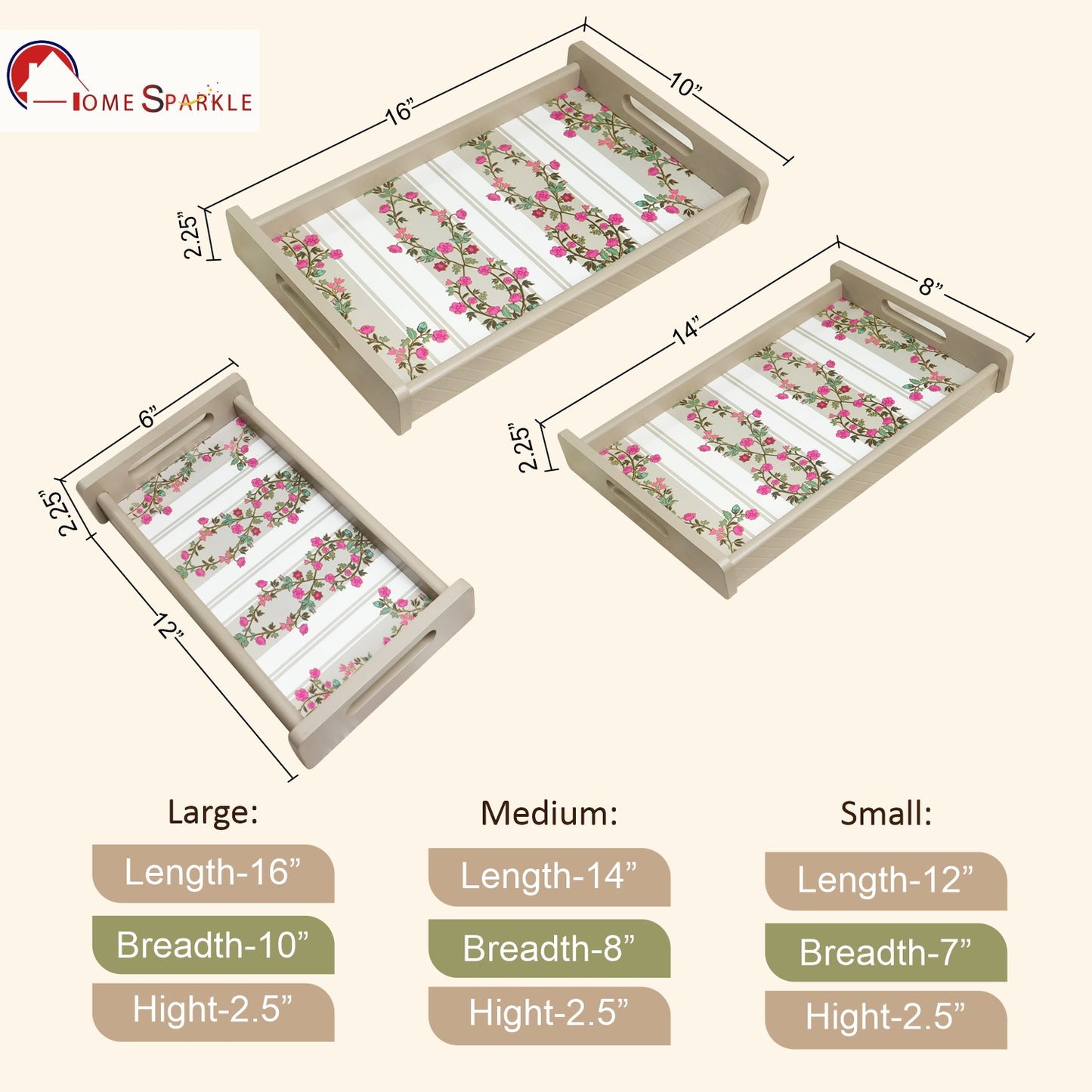 Set of 3 Printed Wooden Serving Trays for Kitchen, Tea, Coffee & Snacks | Decorative MDF Tray Set for Home & Gifting