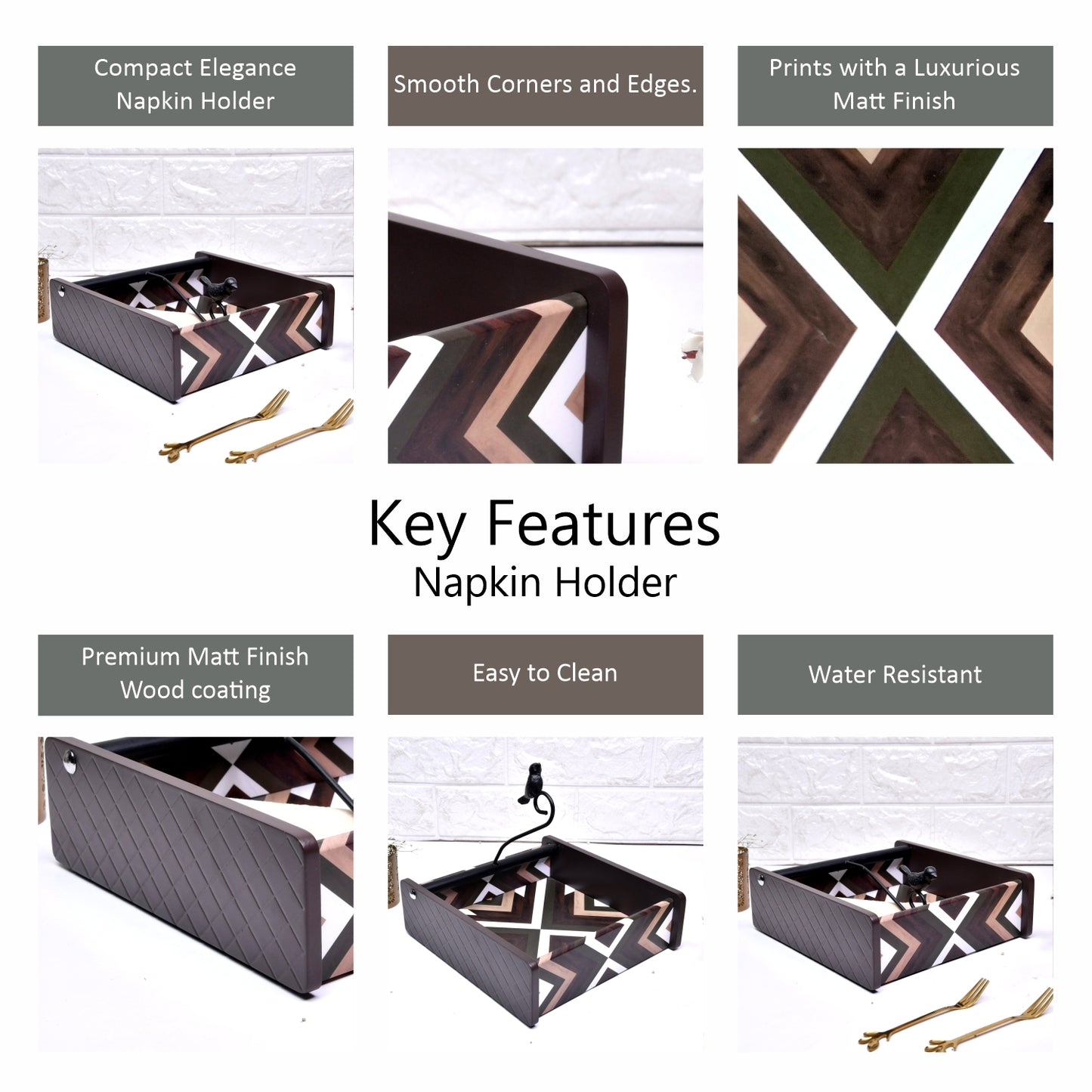 Decorative Wooden Tissue Box Holder for Dining Table & Living Room | Elegant Napkin Organizer with Printed Design