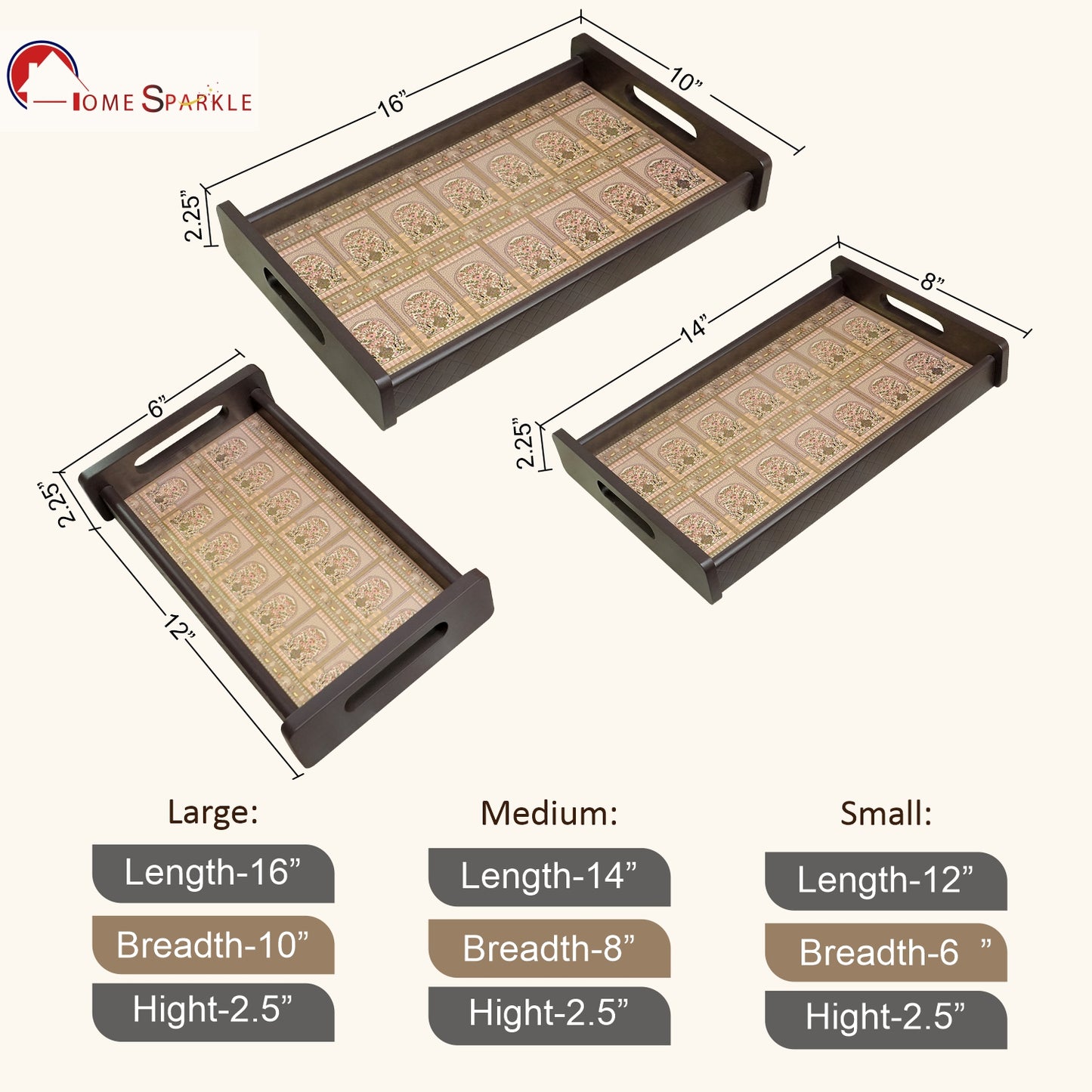 Stylish set of 3 printed wooden serving trays — perfect for tea, coffee, snacks, and home décor. Durable, elegant, and ideal for everyday use or gifting.