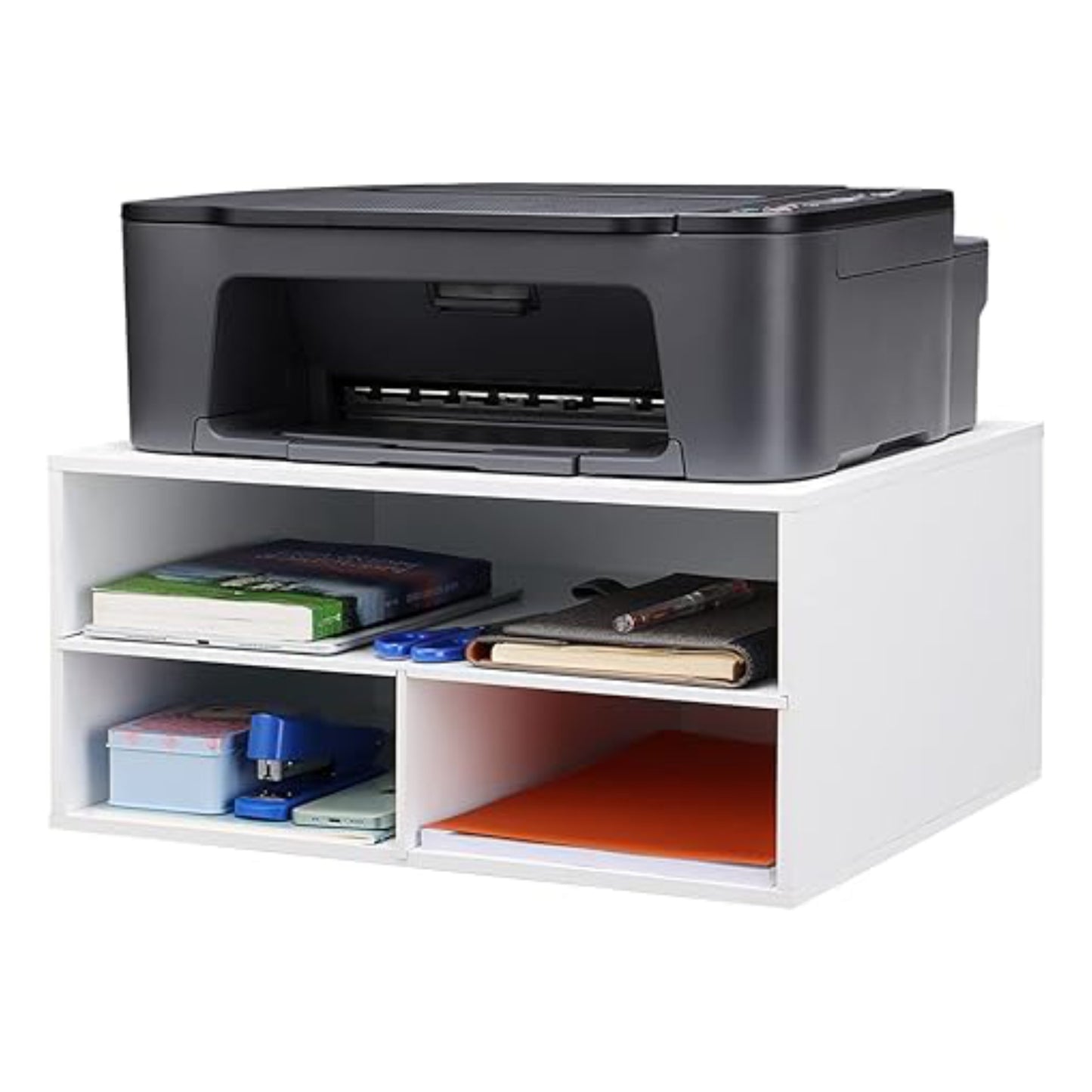 Home Sparkle 3-Tier Printer Stand with Storage – Wood Desk Organizer Shelf for Home/Office, Paper Tray, Printer Riser for Desk, Compact Monitor Stand