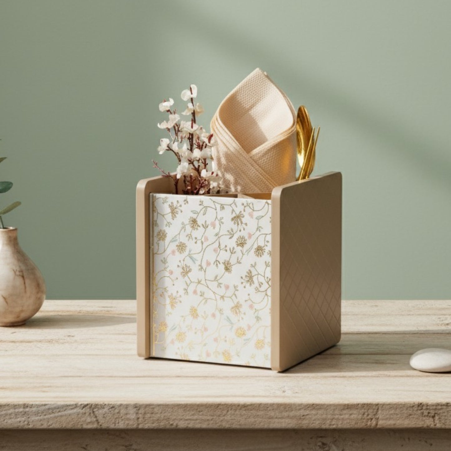 Wooden Cutlery Holder for Dining Table & Kitchen | Multi-Section Utensil Organizer for Spoons, Forks & Napkins – Stylish Table Accessory