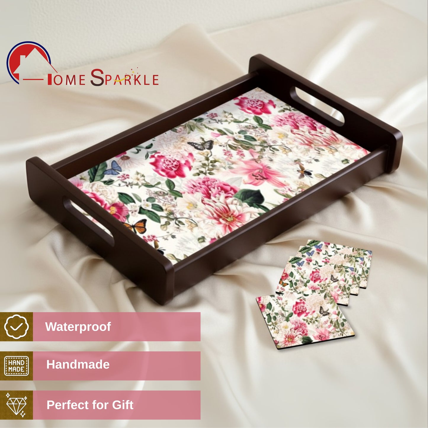 Wooden Serving Tray – 17.75" x 12" x 2.75", Reversible Water-Resistant Tray, Engineered Wood, Multipurpose Tray for Kitchen, Dining & Home Decor – Stylish & Strong