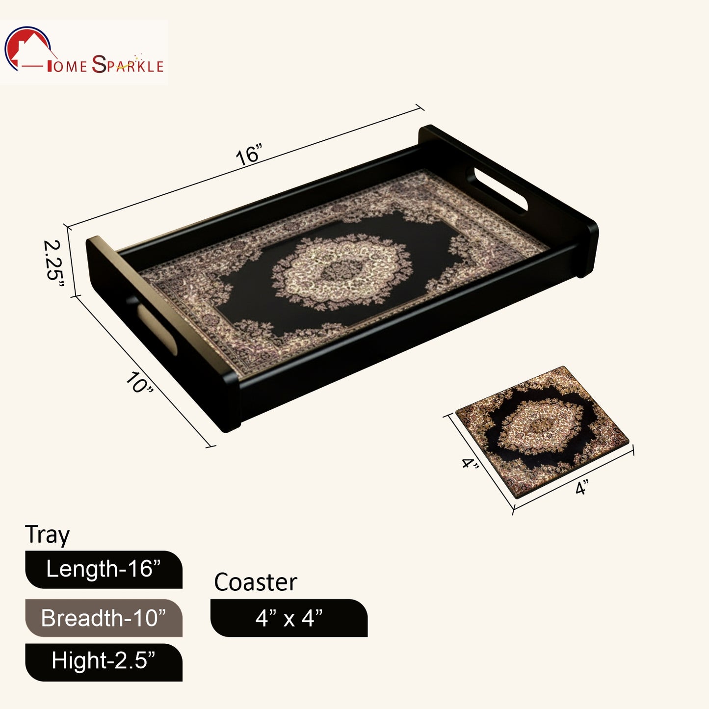 Wooden Serving Tray – 17.75" x 12" x 2.75", Reversible Water-Resistant Tray, Engineered Wood, Multipurpose Tray for Kitchen, Dining & Home Decor – Stylish & Strong