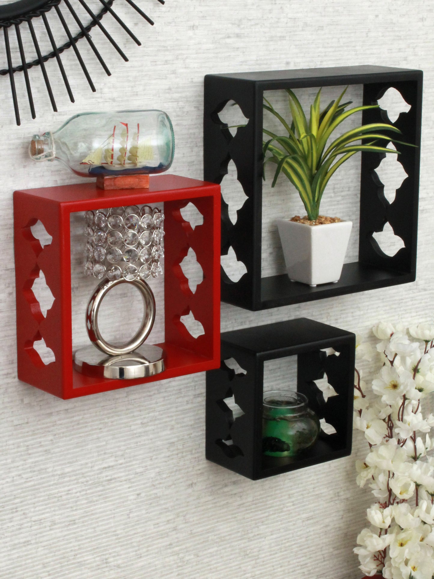 Home Sparkle Floating Wooden Wall Shelf | Cube Design Wall Mounted Shelves for Living Room