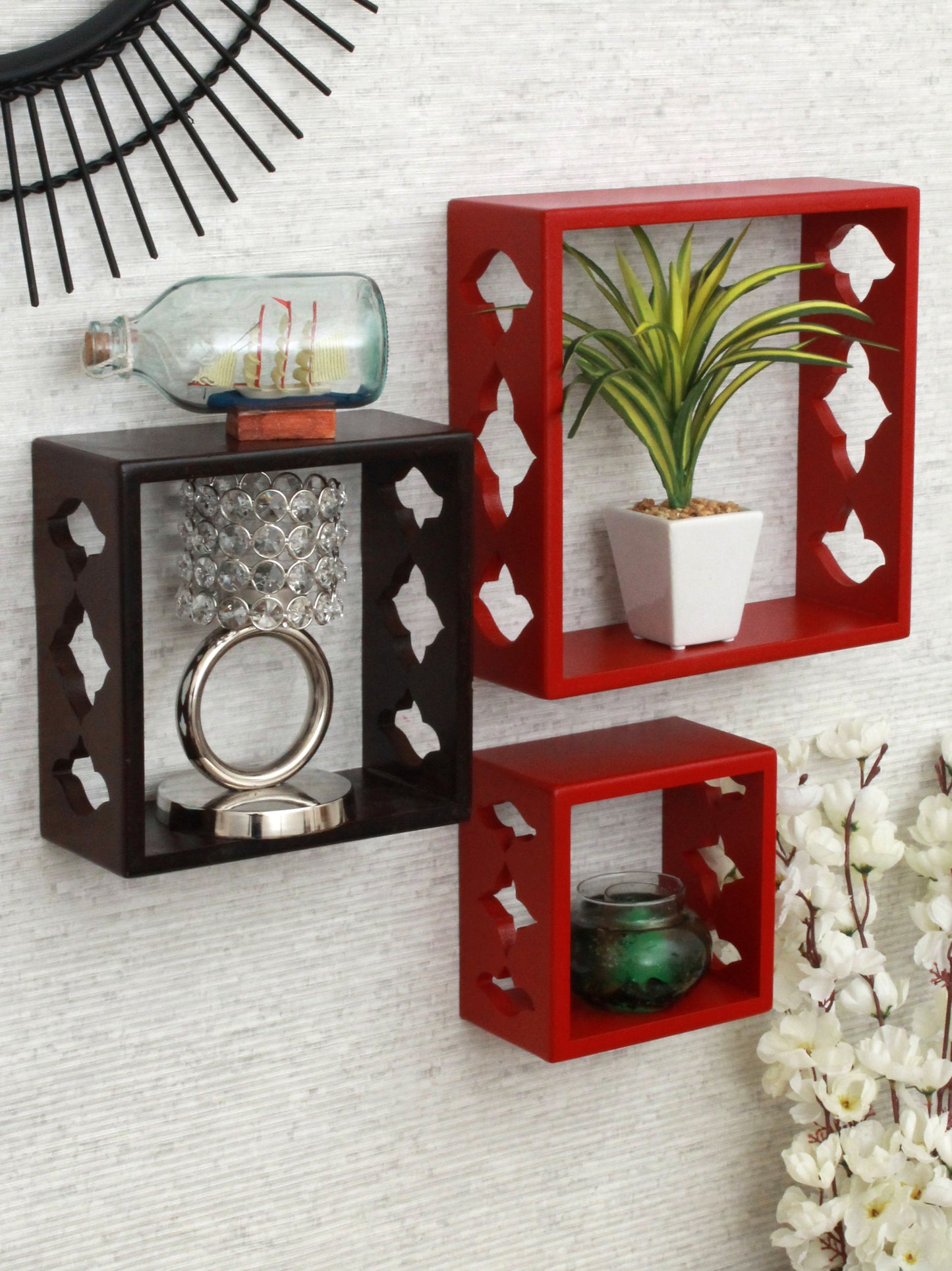 Home Sparkle Floating Wooden Wall Shelf | Cube Design Wall Mounted Shelves for Living Room